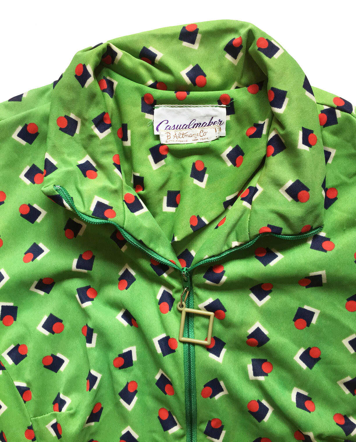 CASUALMAKER Vintage Day Dress Green Jersey Print B. ALTMAN Sz 6-8