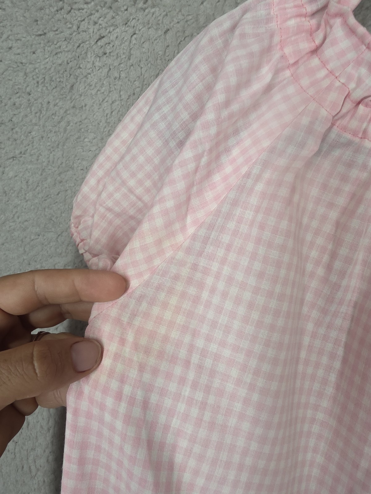 Vintage 70s Overall Dress Outfit Size 0 XS Pink Gingham Peasant Blouse Teens