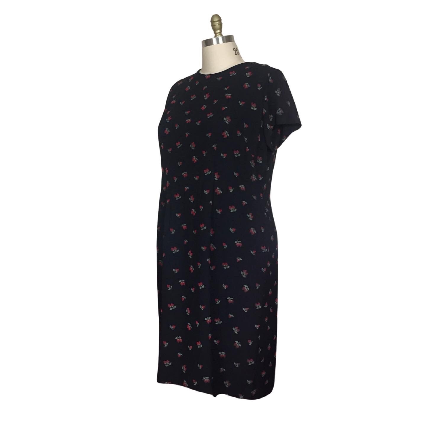 Vintage 1950s Plus Size Strawberry Print Dress | 1950s Plus Size Black Dress