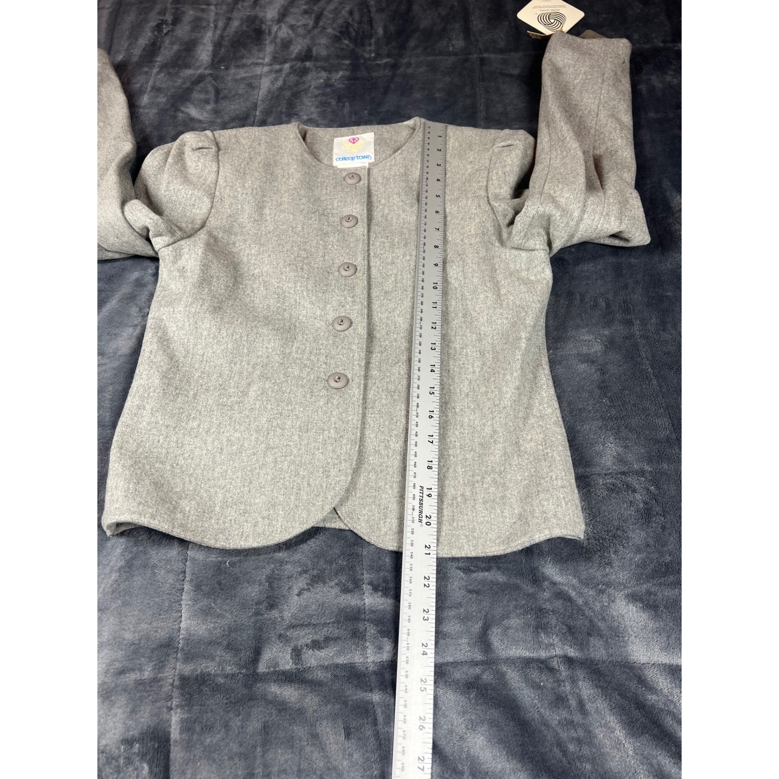 College Town Wool Suit Set Vintage Gray Blazer Skirt Set Size 5/6 NWT