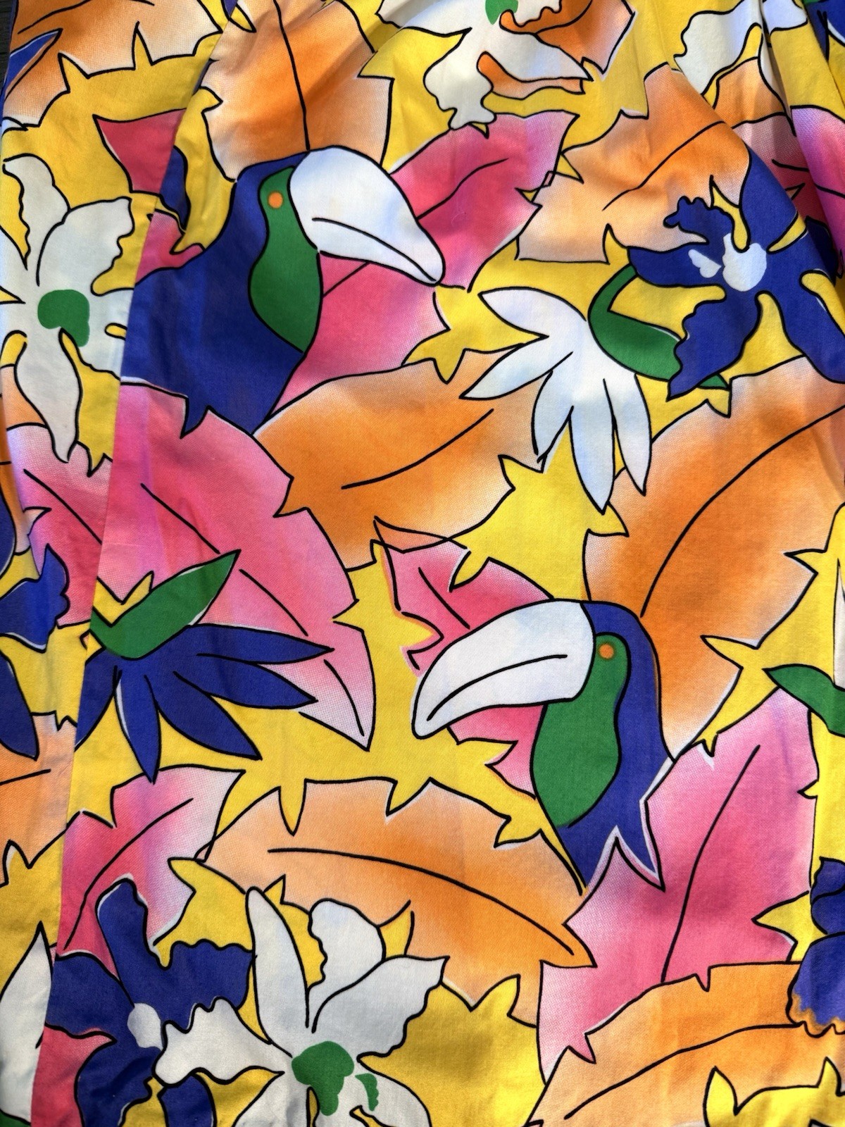 Vintage SK & Co. Bright Tropical Bird Cotton Midi Skirt Festival Women’s XS