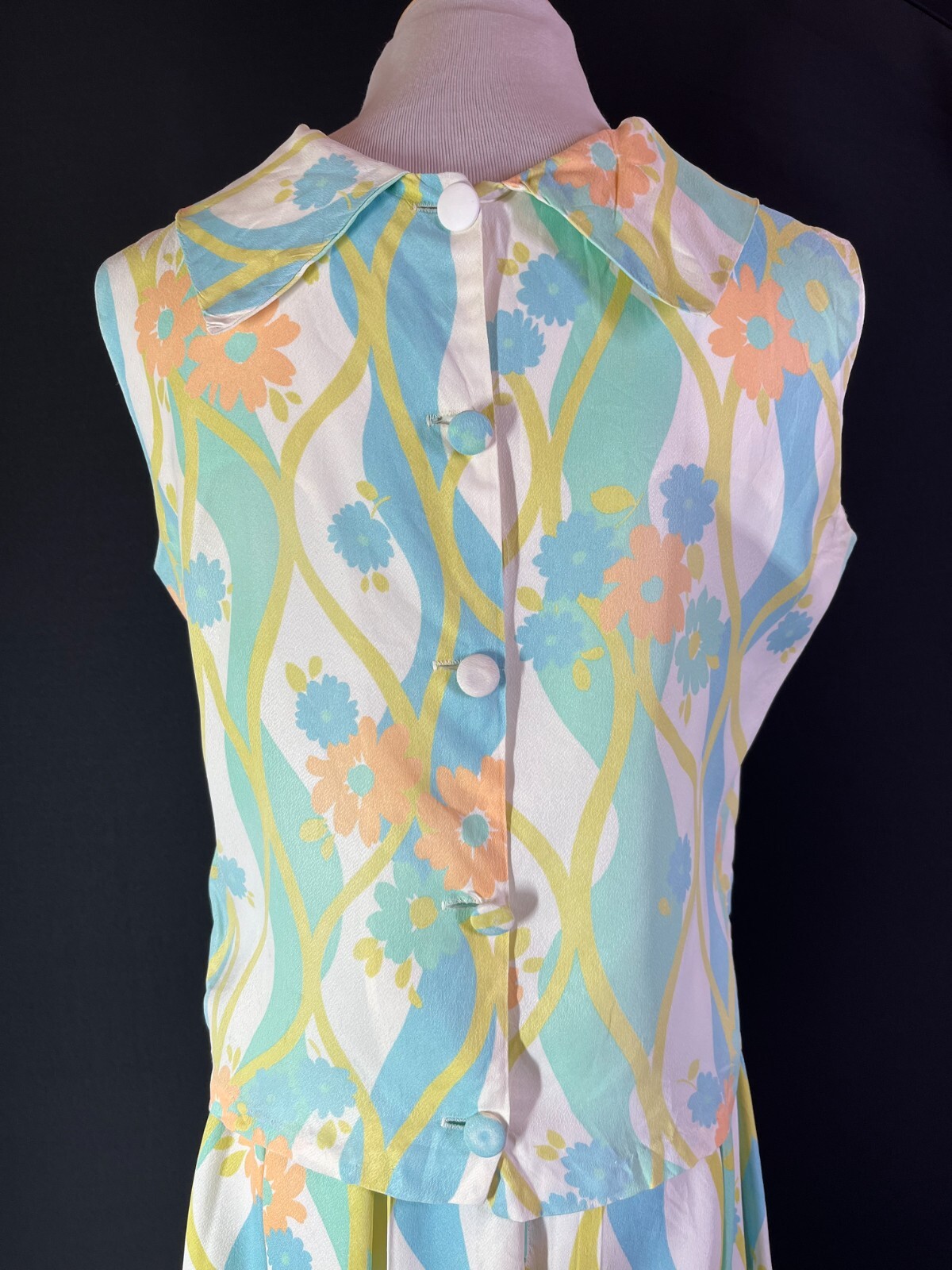 Vintage 1960s Homemade Pastel Floral Blouse Skirt Set
