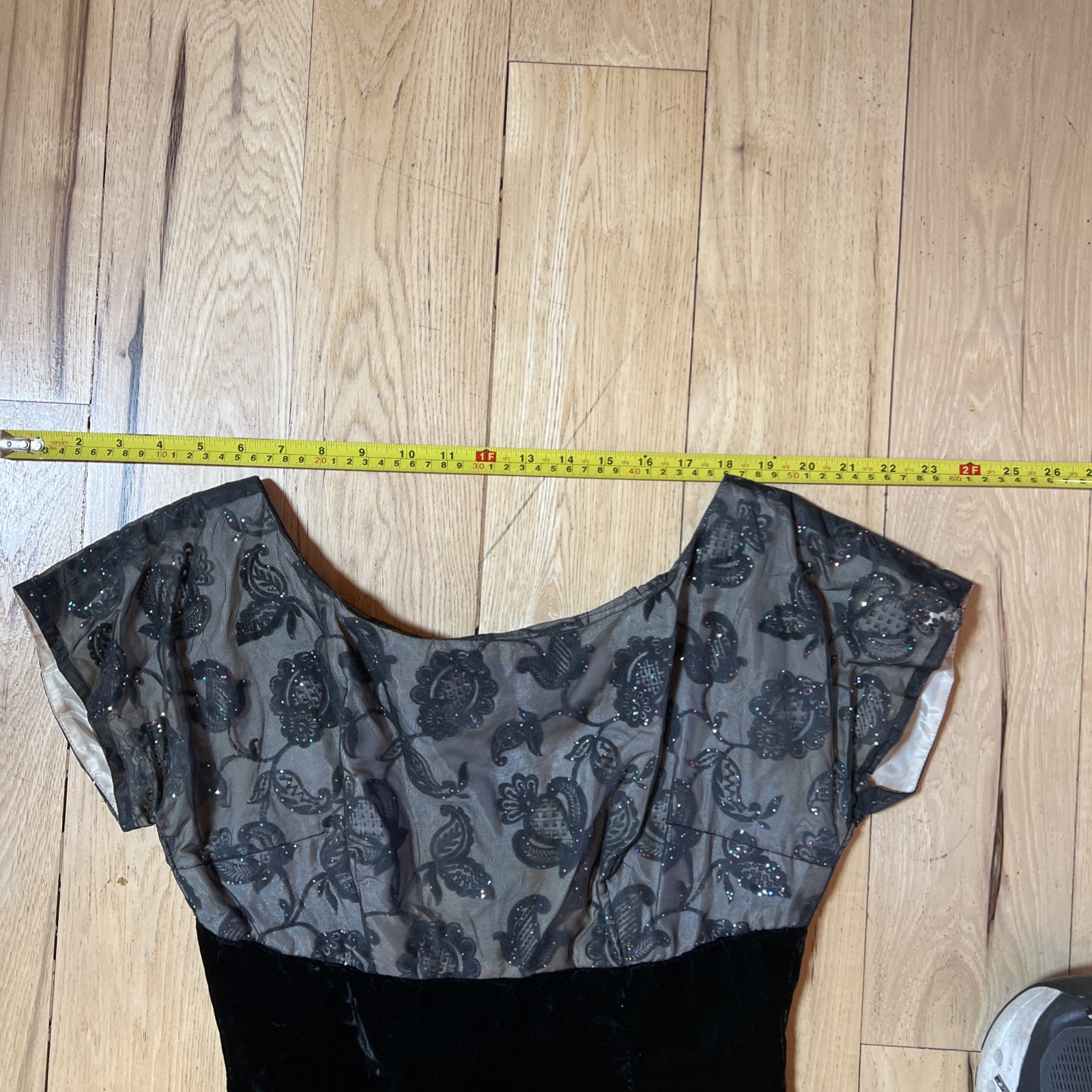 Vintage Hand Made Party Dress, Black Lace And Velvet, Knee Length, Fits Like 6