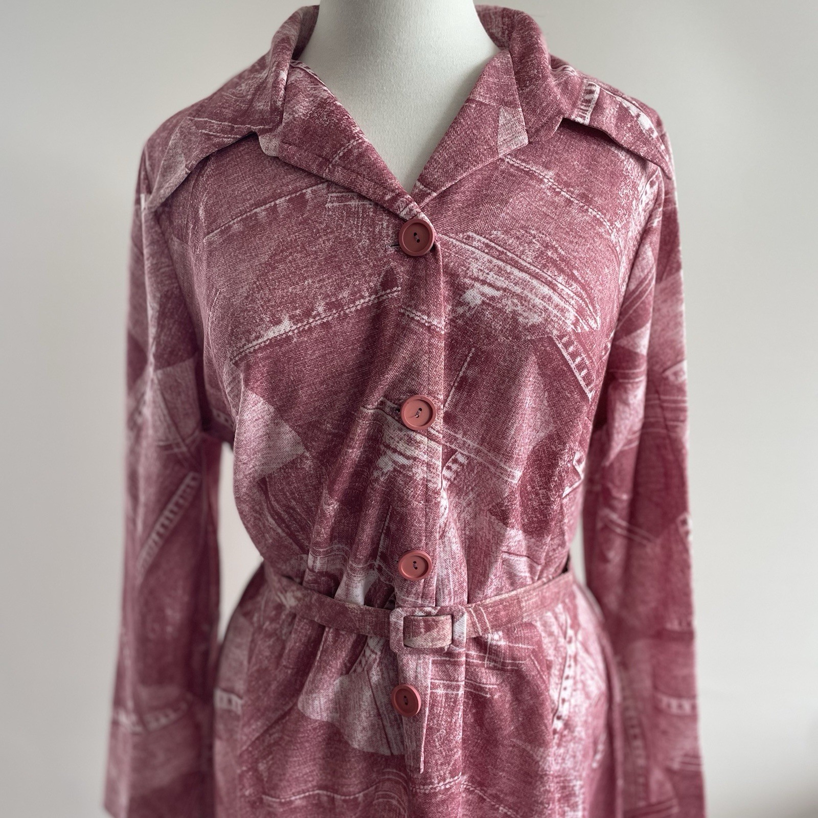 Vintage Original 70s unworn Size XL – 2XL Shirt Dress Pink Patchwork 'Helka’