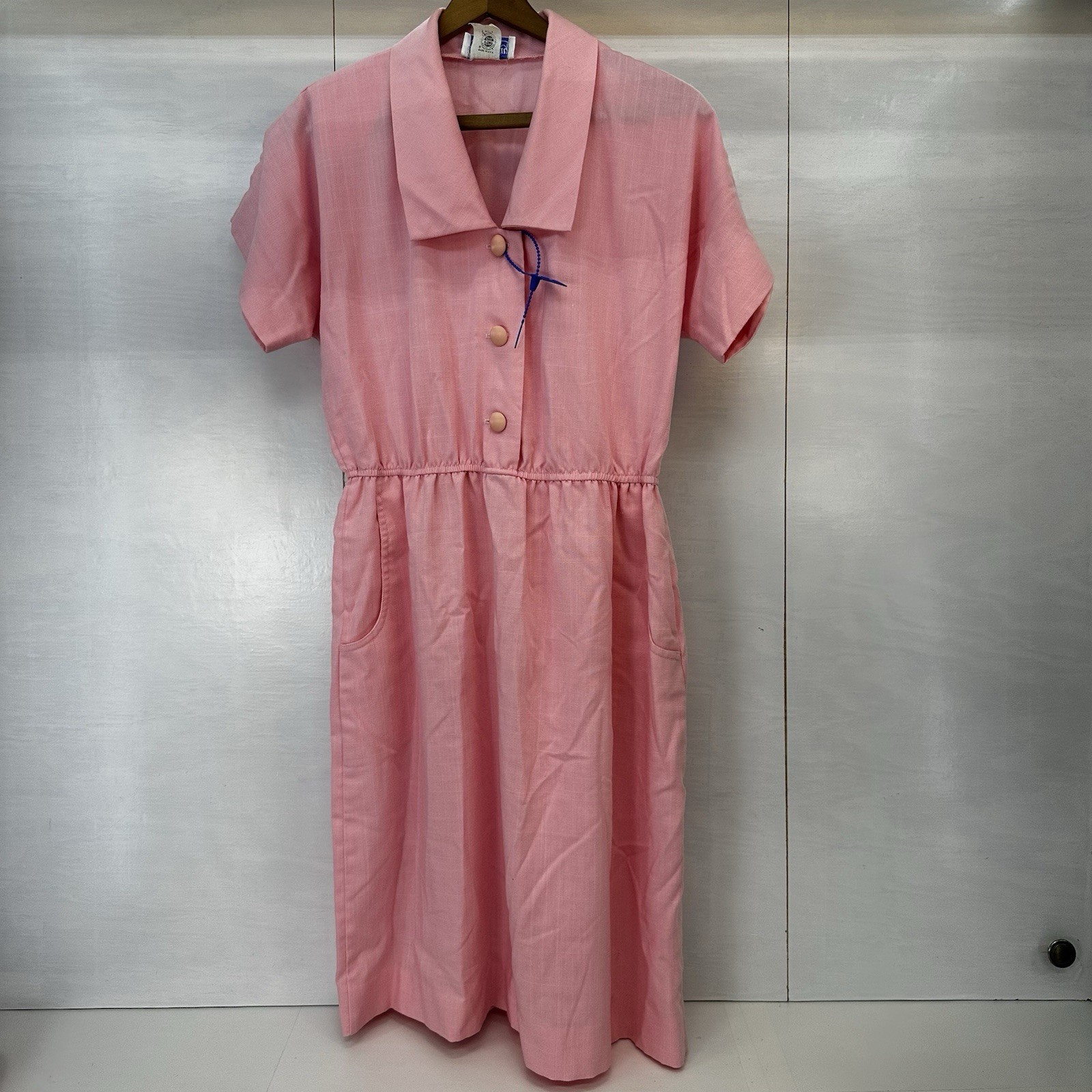 VTG Leslie Fay Womans Pink Shirt DressUSA Belted Pockets Cottagecore 90s 14 READ