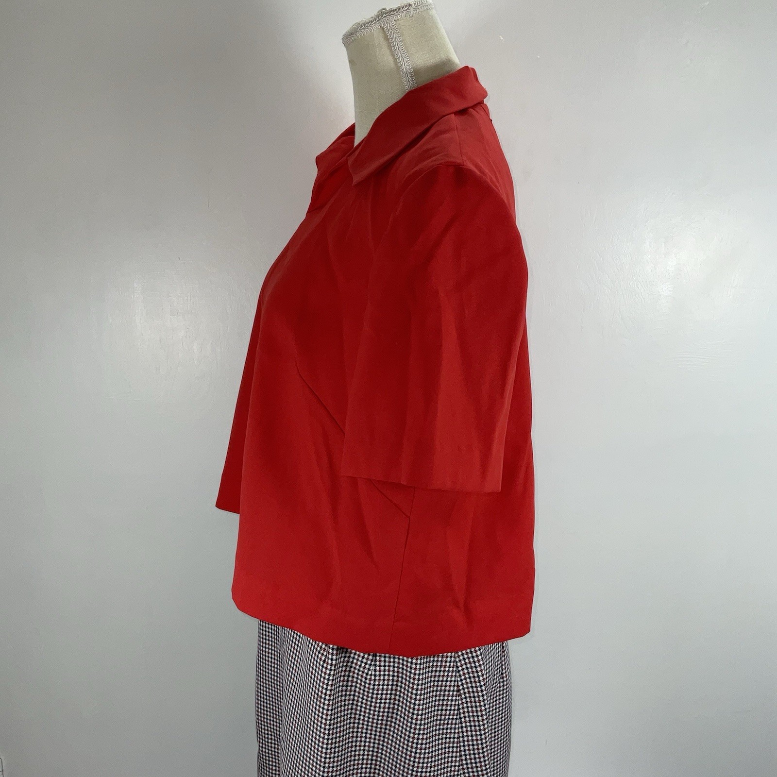 Vintage 60s 70s Handmade Womens 3 Pc Skirt Suit Red White Blue Plaid Gingham Mod