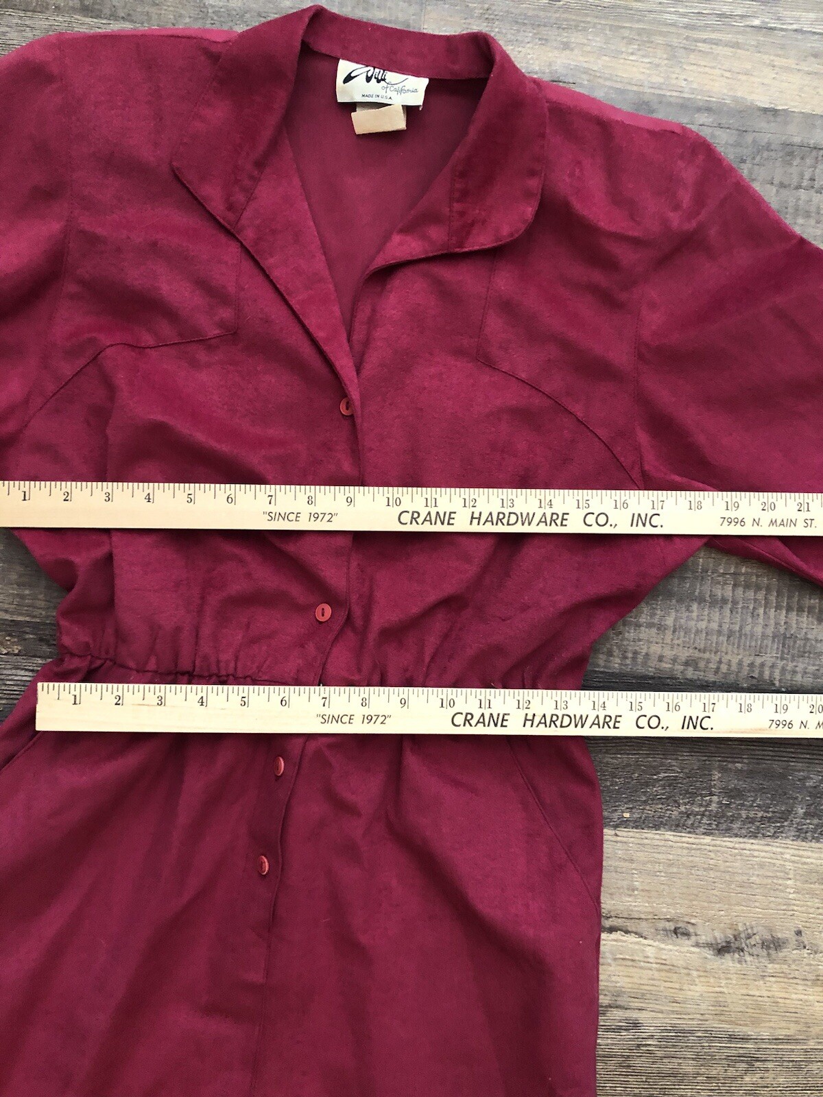 VTG Willi of California Burgundy Shirt Dress Front Button~XS/S