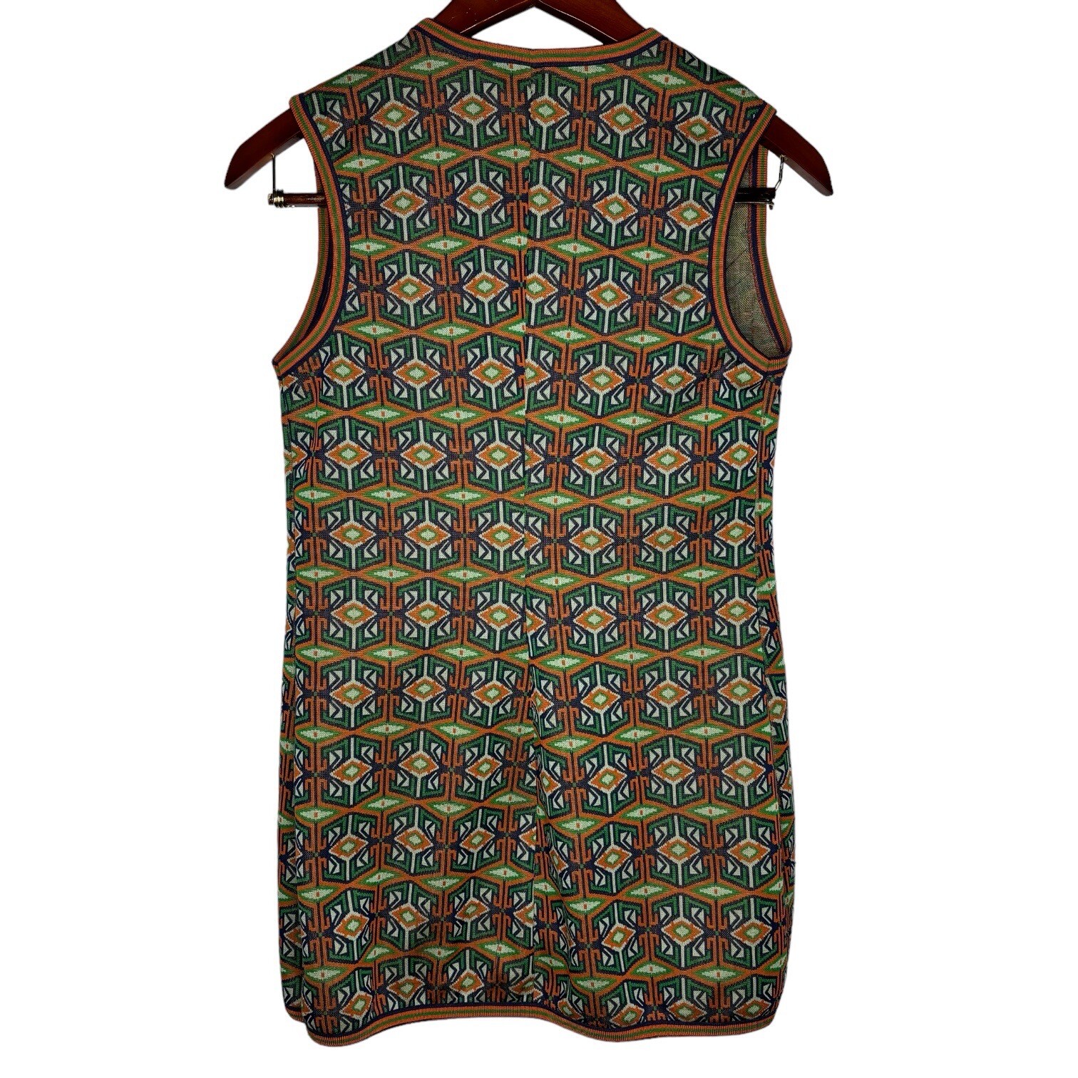 AILEEN Women’s Vest Size 12 Green Orange Blue Funky Pattern Button Front 70s VTG