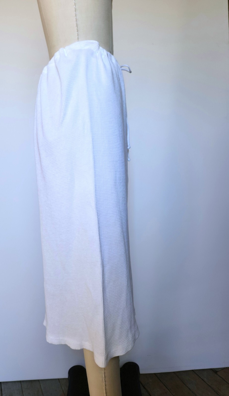 Vintage 1980s 80s Designer Norma Kamali Cotton Knit Boho White Skirt Vtg M