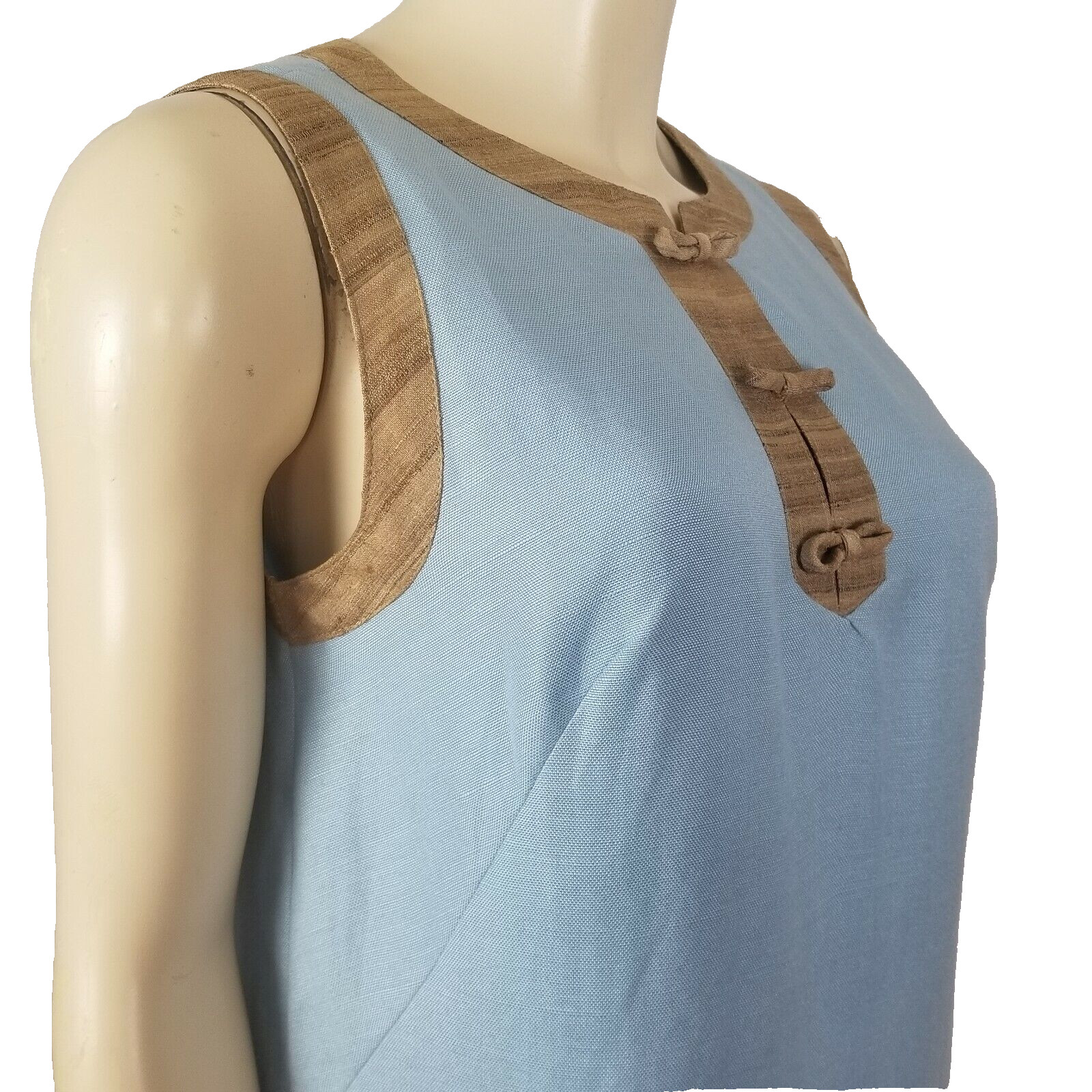 Vintage Geary Roark sleeveless blue and brown shift dress size S