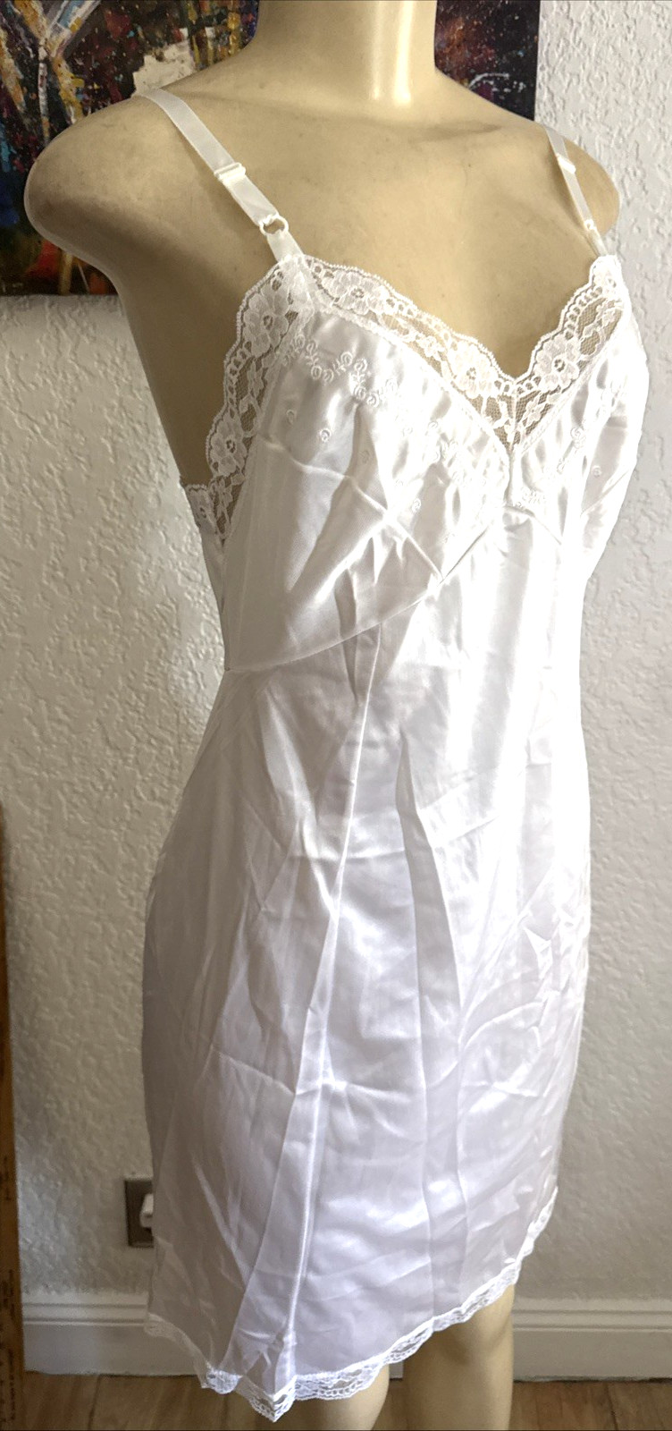 VTG Sears Antron III Nylon Lace Full Slip 32 Short White NWTS brw