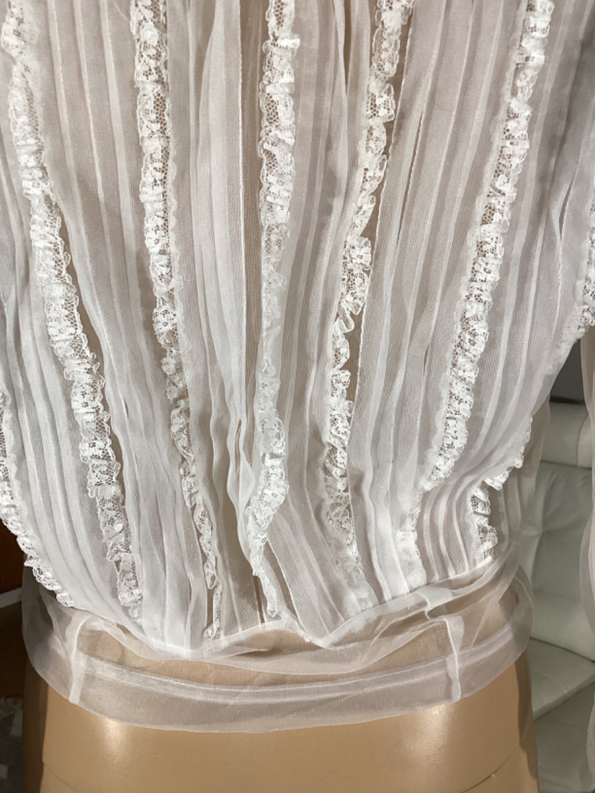 Vintage 1970’s White Sheer Nylon Prairie Farmhouse Victorian Revival BLOUSE