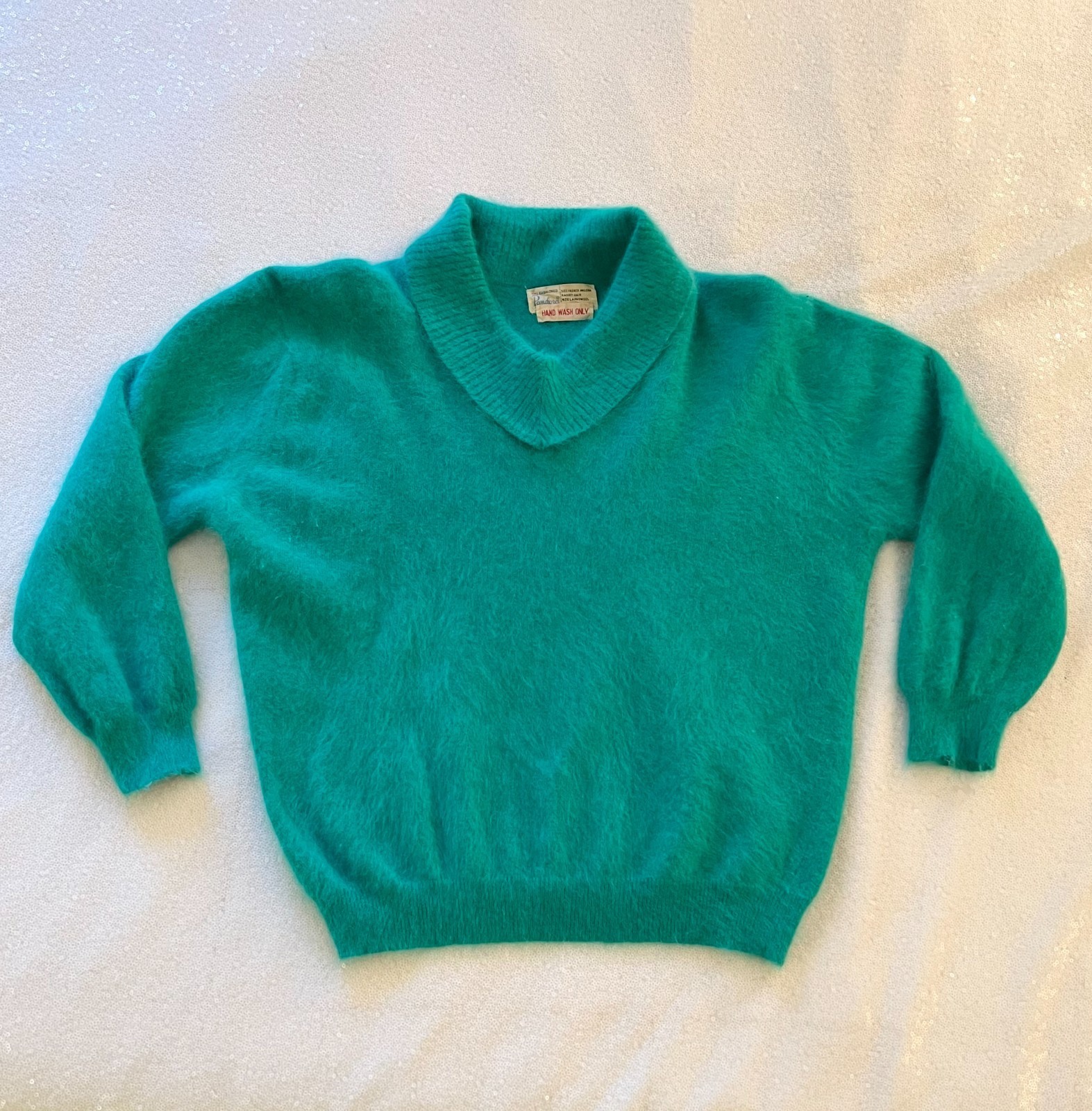 RARE 1950s 1960s Vintage Pandora Turquoise Green-Blue Fuzzy Angora Sweater – Md