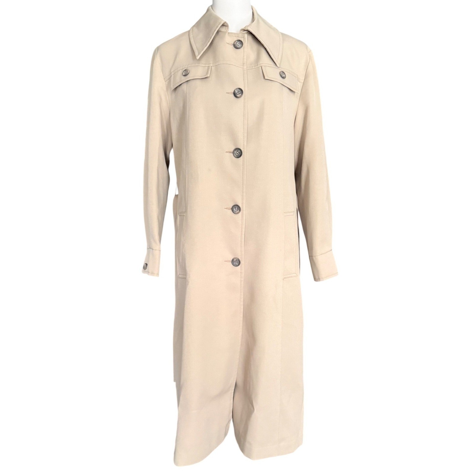 Vintage 70s Style Tan Beige Longline Belted Trench Coat Duster Jacket Womens