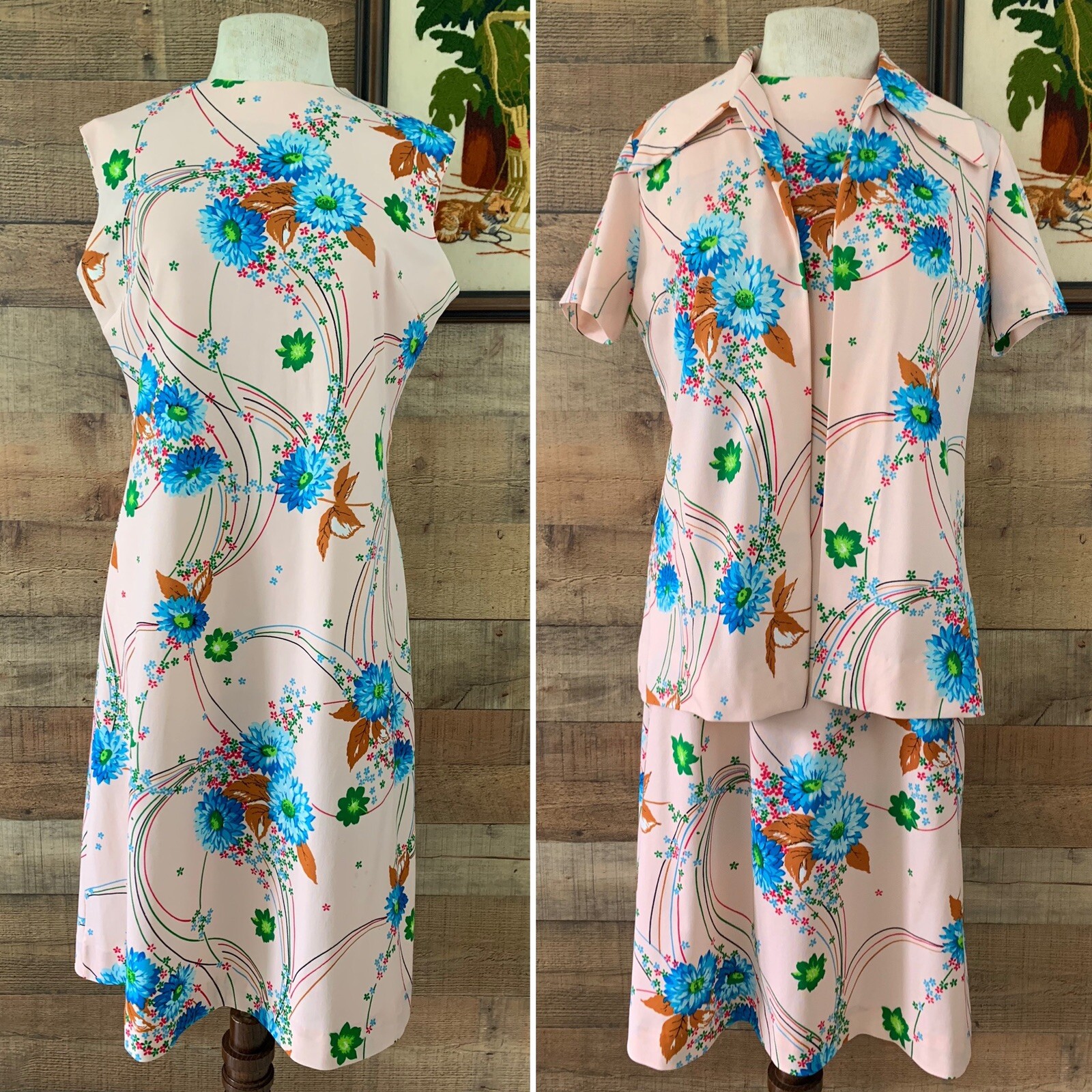 Vintage 1960s 1970s Bleeker Street Knit Jacket Matching Dress Set MOD Boho M/L