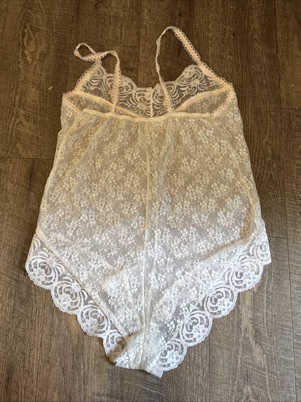 Vintage 80s Spotlight Sheer white Floral Lace Teddy Bodysuit Romper Medium