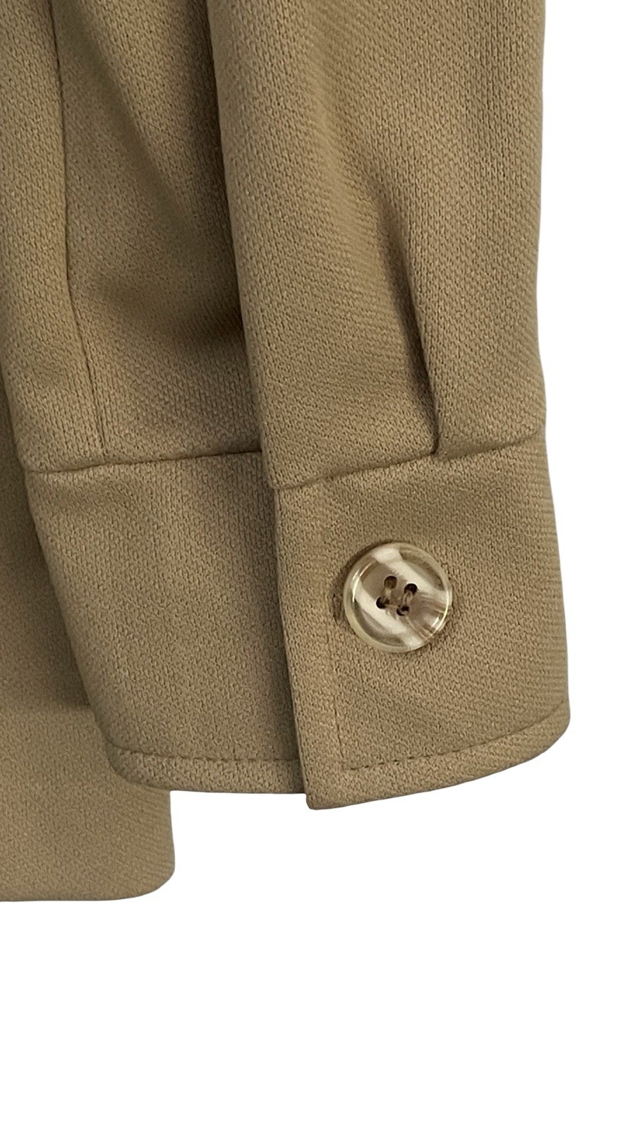 VTG 1970s Polyester Dagger Collar Top Sz Sm w/Agate Style Buttons Neutral Chic