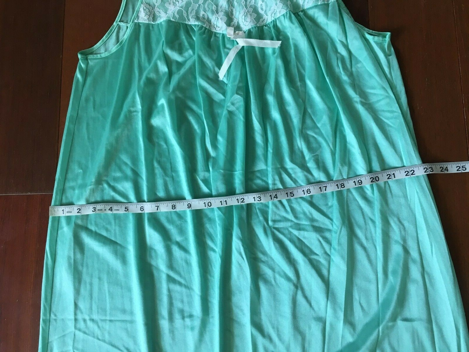 Vtg Sea Foam Green BEAU TRIX Nylon lace full length nightgown size 44