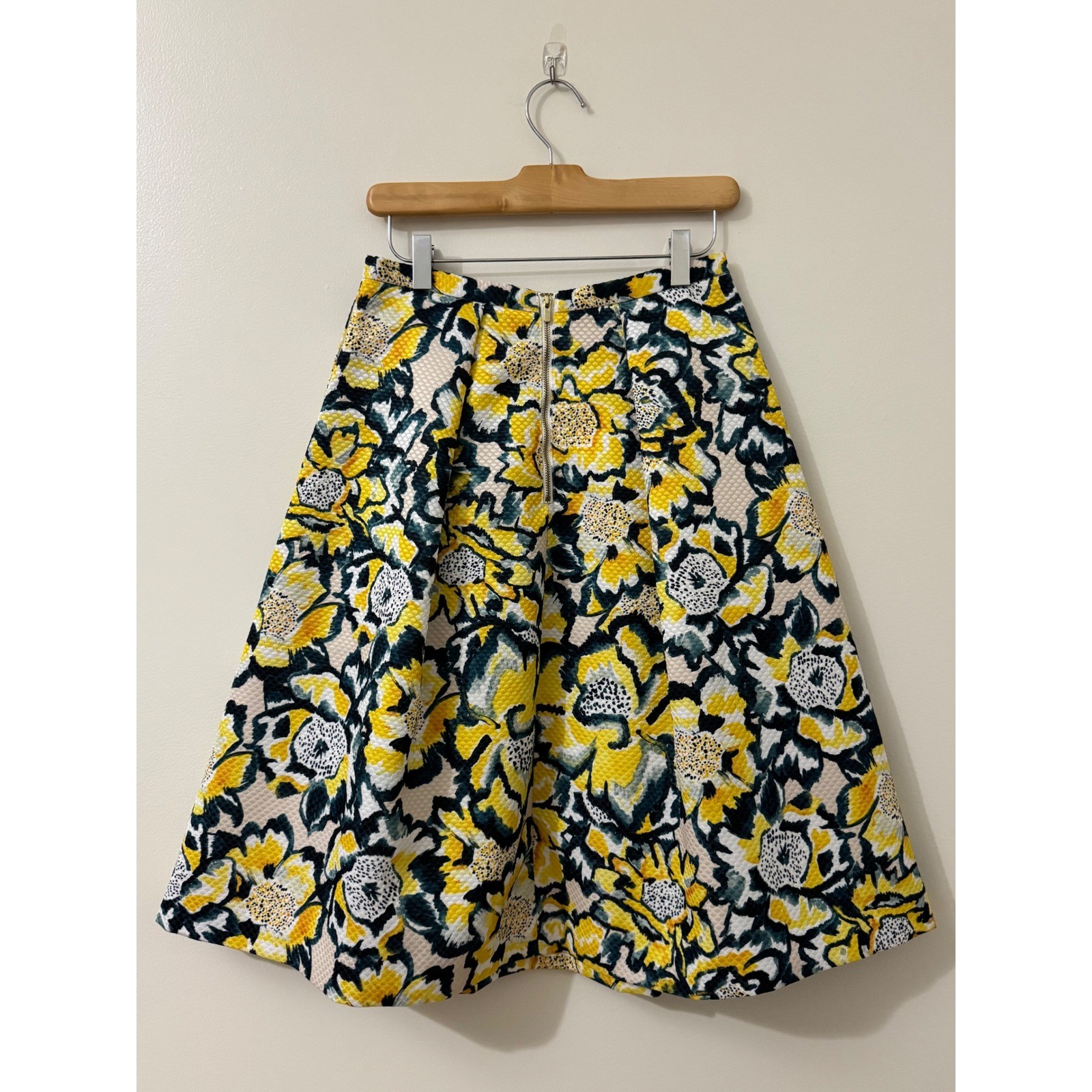 Yellow Floral Jacquard Skater Skirt Womens 6 Cottagecore Fit Flare Spring Retro