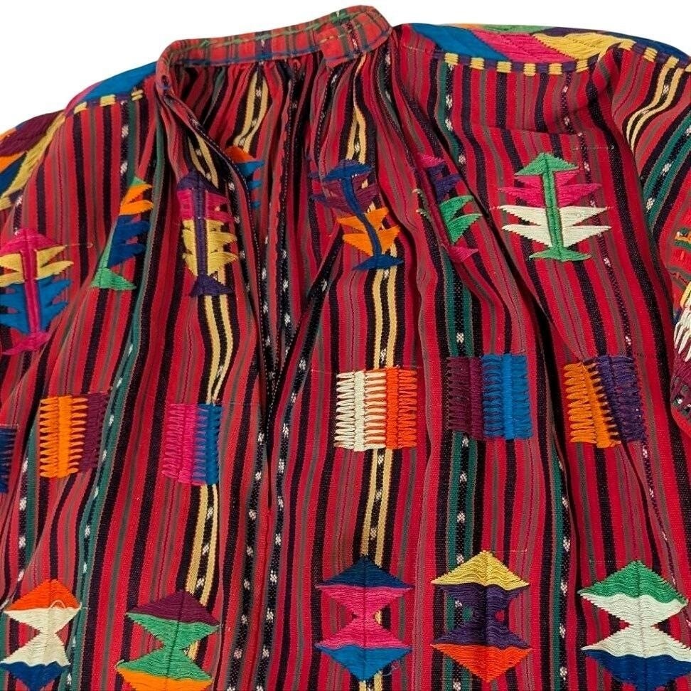 Vintage Guatemalan Solola Handwoven Colorful Embroidered Tunic Huipil Textile