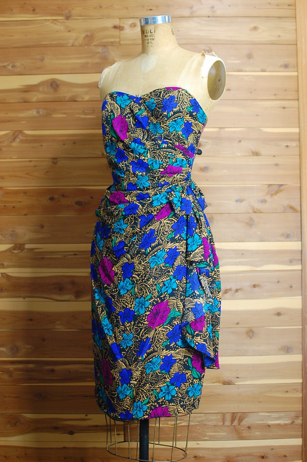 Vintage 80s Silk Studio Strapless Rockabilly Party Pinup Cocktail Dress Size 10