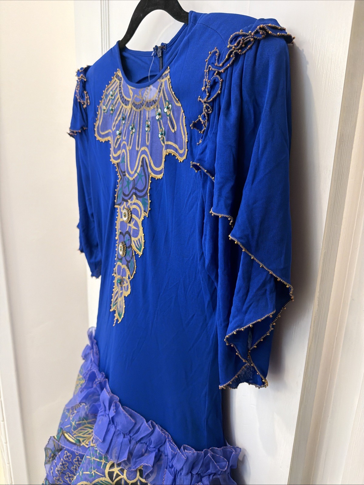 Vintage 1980s Zandra Rhodes London Silk Chiffon Beaded Drop-Waist Dress US 8