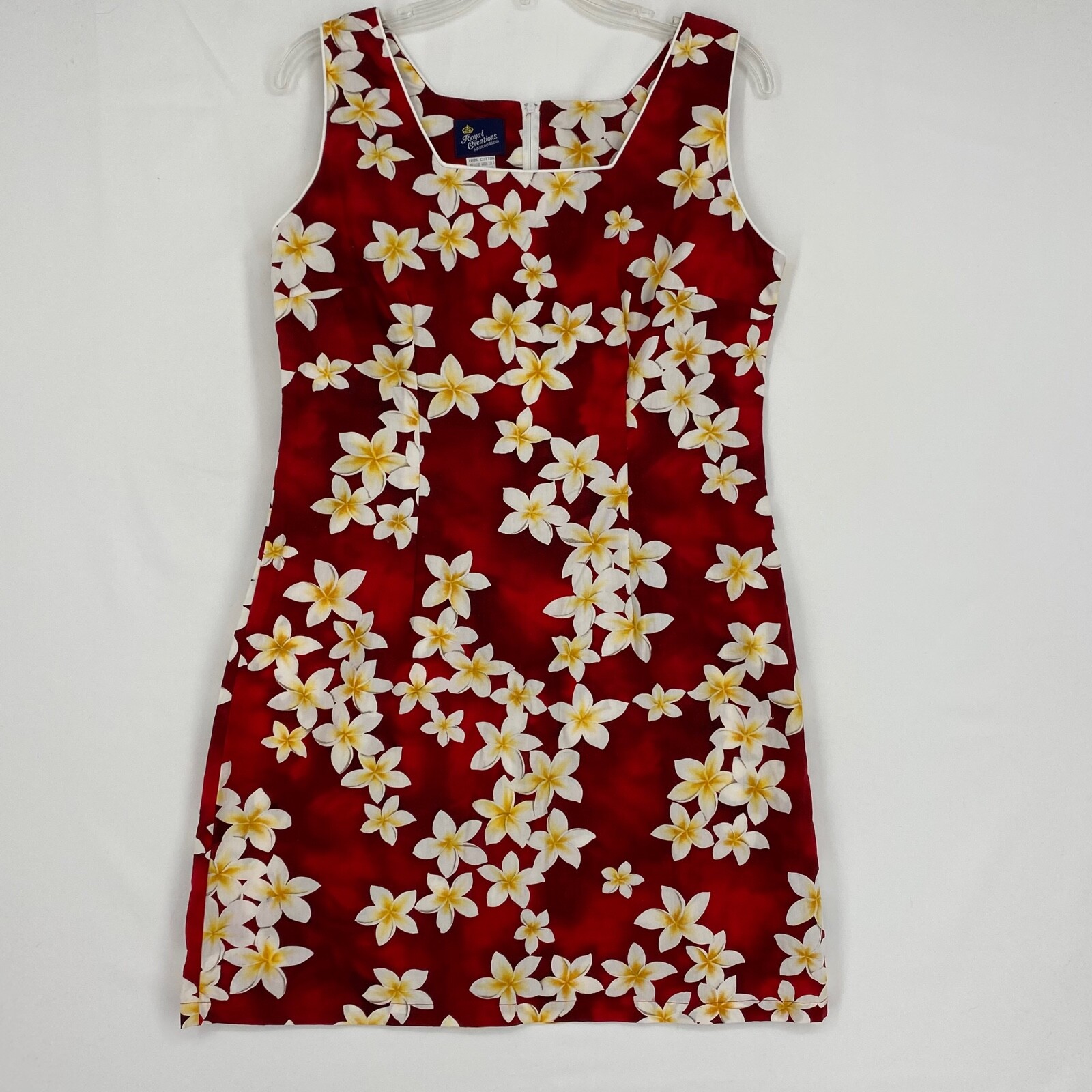 Royal Creations Womens Vintage Large Fits XS Small Dress Red Yellow Plumeria USA