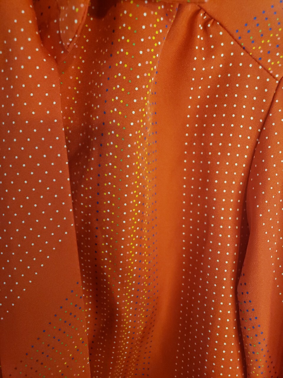 VTG 60S 70s Lady Arrow Button Up SIZE 10 L/S Red Polka dot Polyester PSYCHEDELIC
