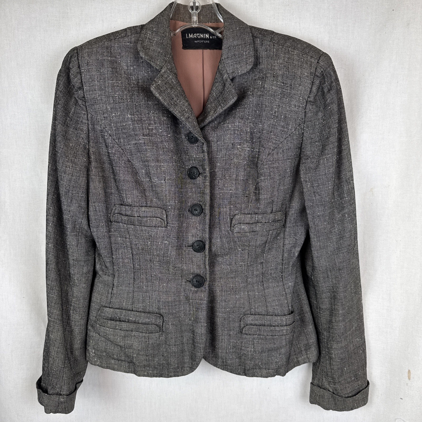 Vintage 40s 50s I Magnin Blazer Jacket Gray Tweed Tailored Small