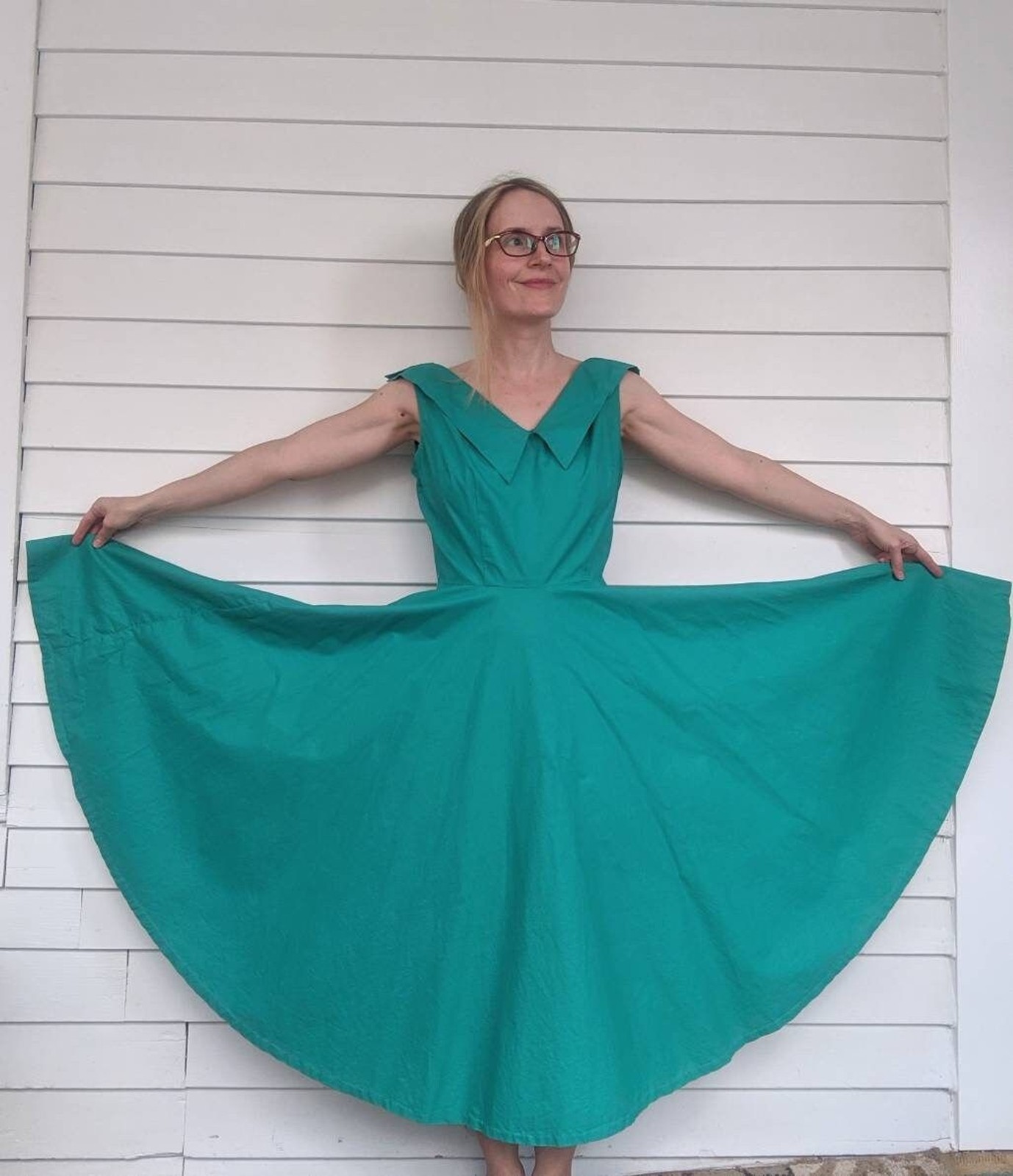 50s Green Circle Dress Vintage Sleeveless S 36 Bust 26 Waist