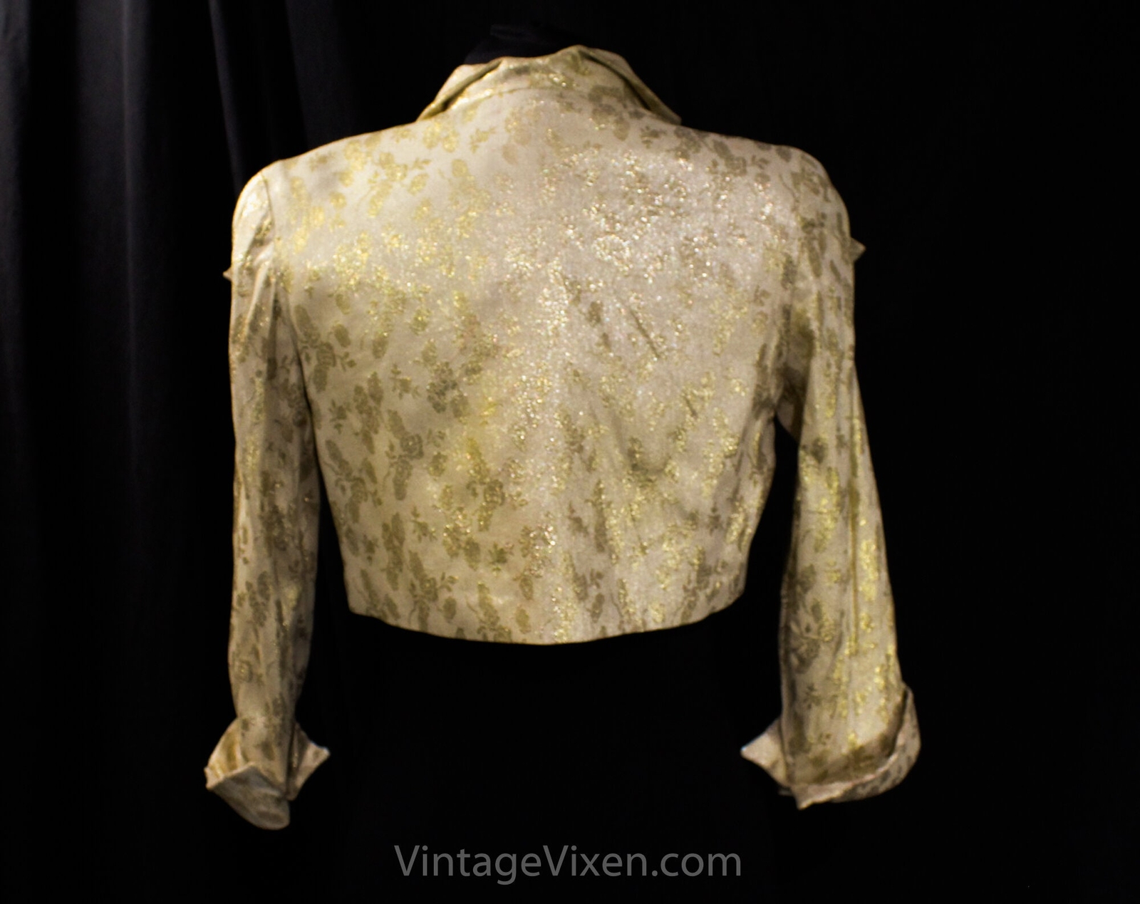 1950s Gold Lamé Jacket – Sexy 50s Metallic Glamour Girl Bolero – Small Bust 33