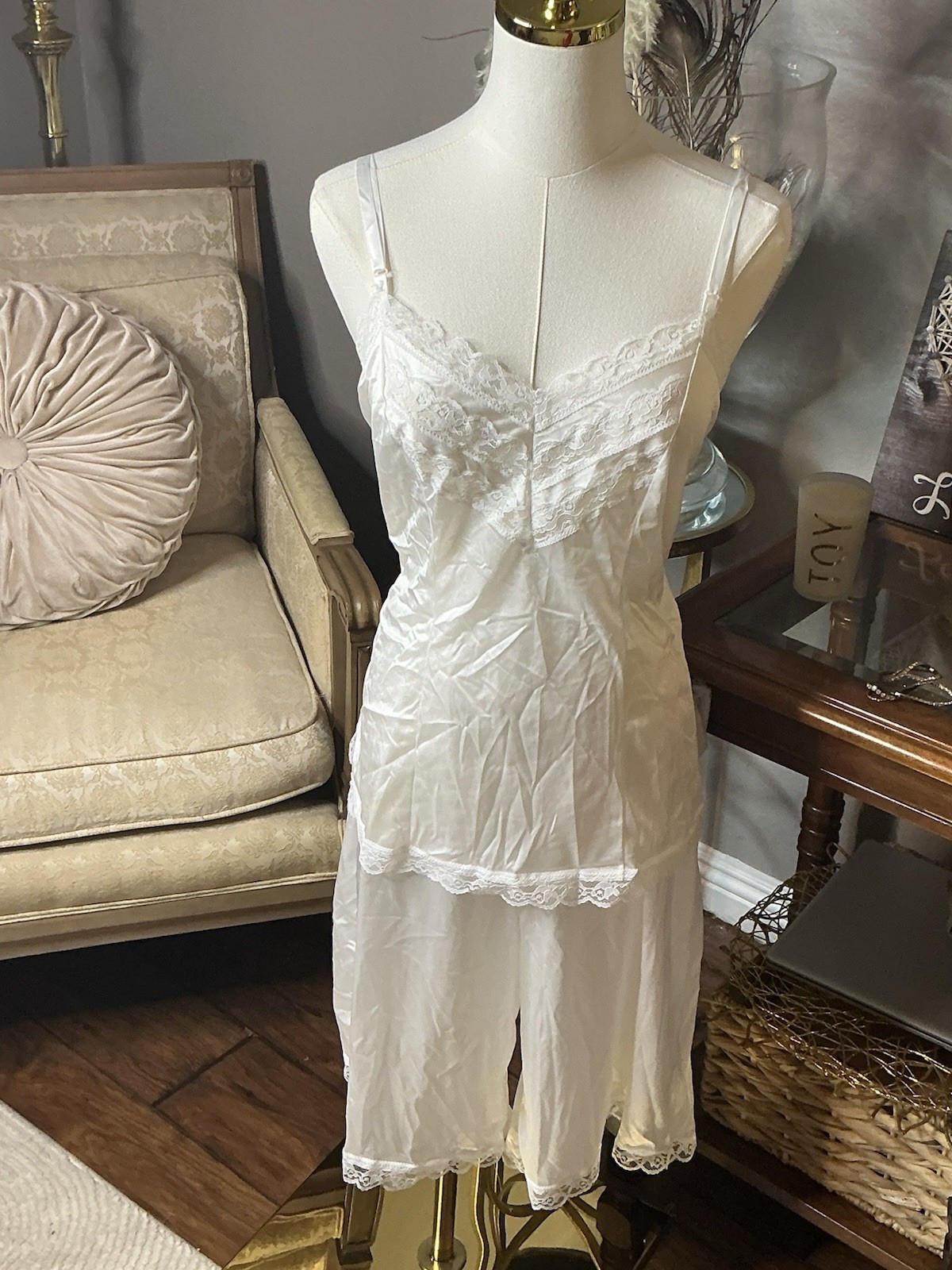 Vtg Boudoir Set Lace Camisole With Matching Bloomers Coquette Pinup Cottage core
