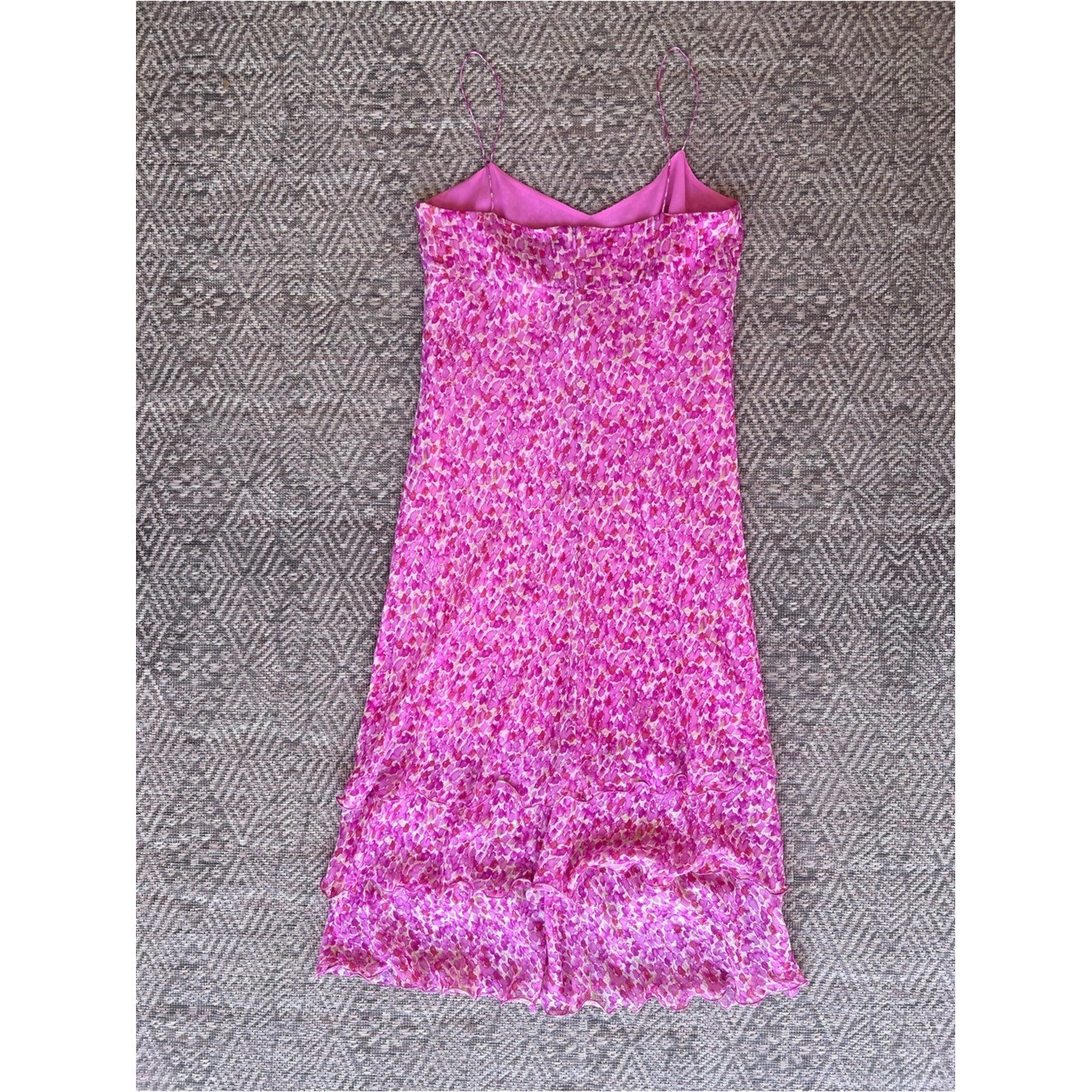 Vintage Ann Taylor 100% Silk Floral Midi Dress Pink Purple Tiered Slip Dress Siz