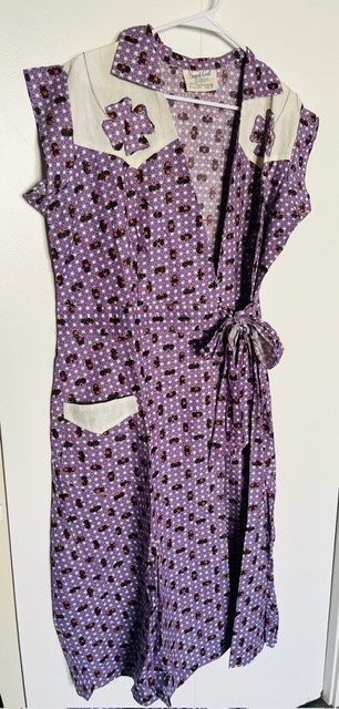 NOS Vtg 30s HOOVERETTE Wrap Brunch Coat House Dress IDEAL DRESS CO Purple Sz 20