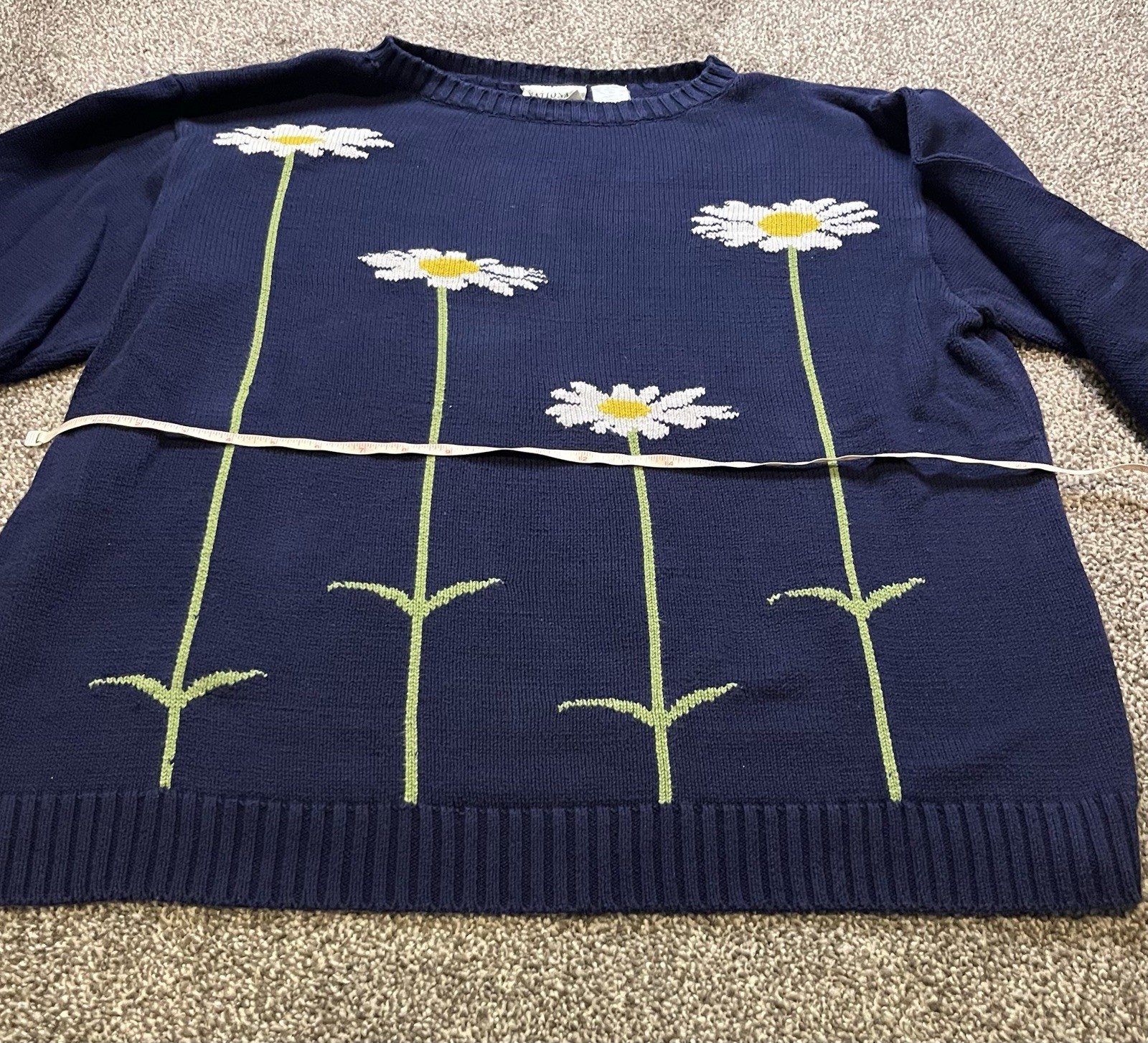 Wildlife Federation Vintage Daisy Long Sleeve Sweater Navy 100% Cotton XL