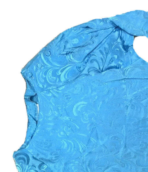 Vintage 80s Darian Satin Dress Blue Damask Print Belted Long Midi Retro Small