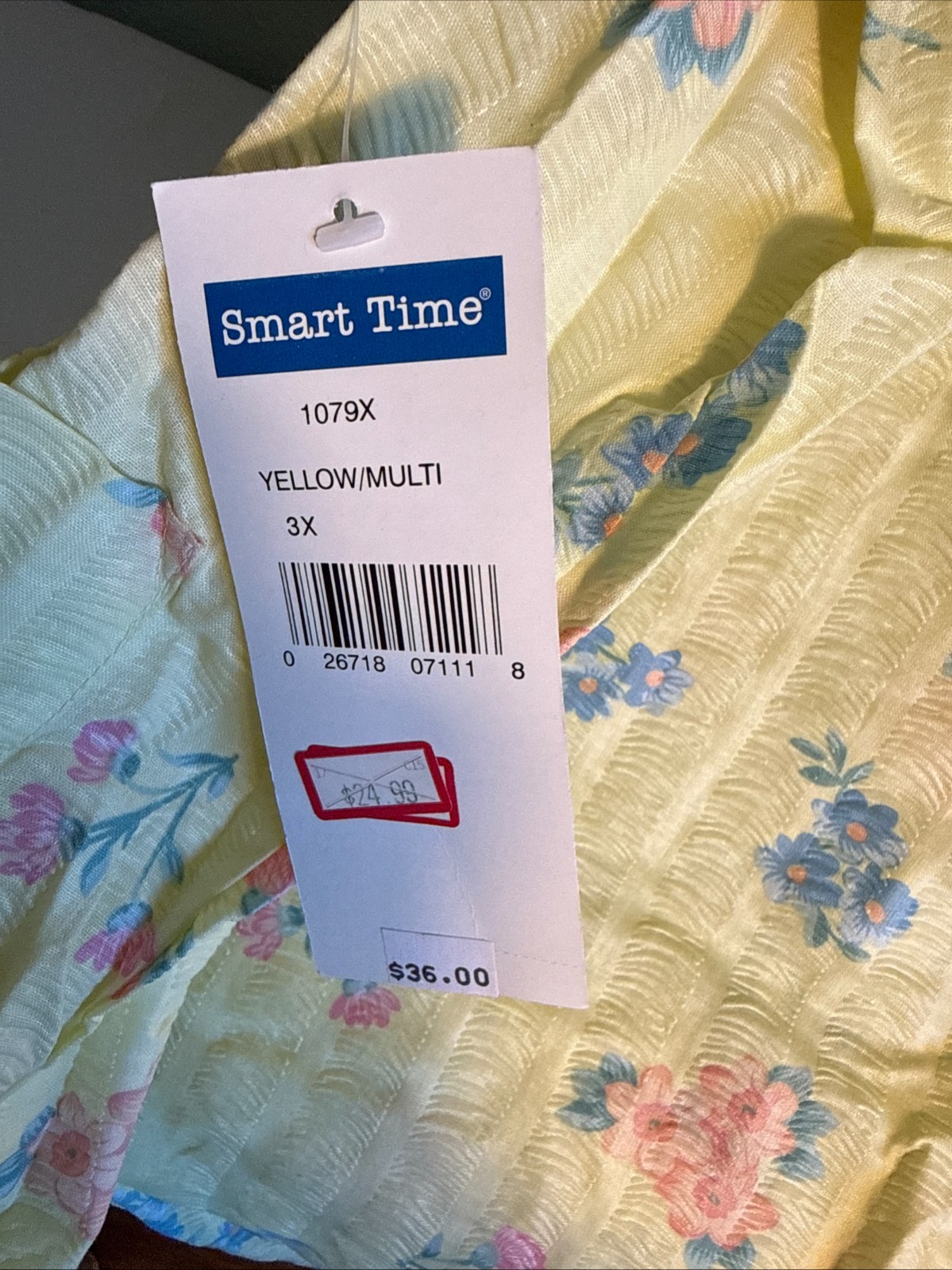 Vintage Housecoat Robe 3X Smart Time Yellow Floral Seersucker NOS NEW TAGS