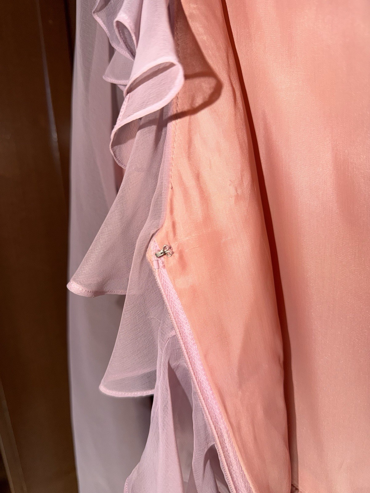 Vtg 70s 80s Jill Richards I. Magnin Pink Chiffon Ruffle Dress Long Sleeve Formal