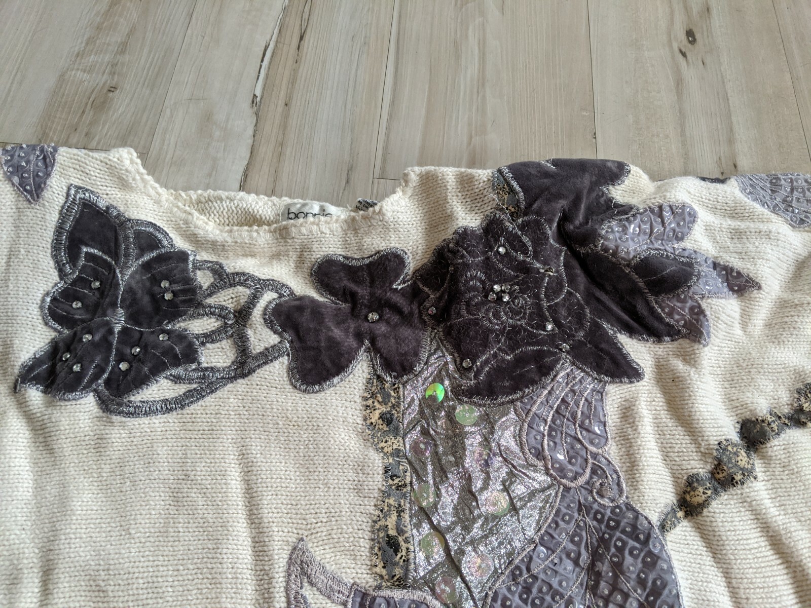 VTG Bonnie and Bill by Holly Womens Sweater Knit Shirt Floral Embroidered Medium