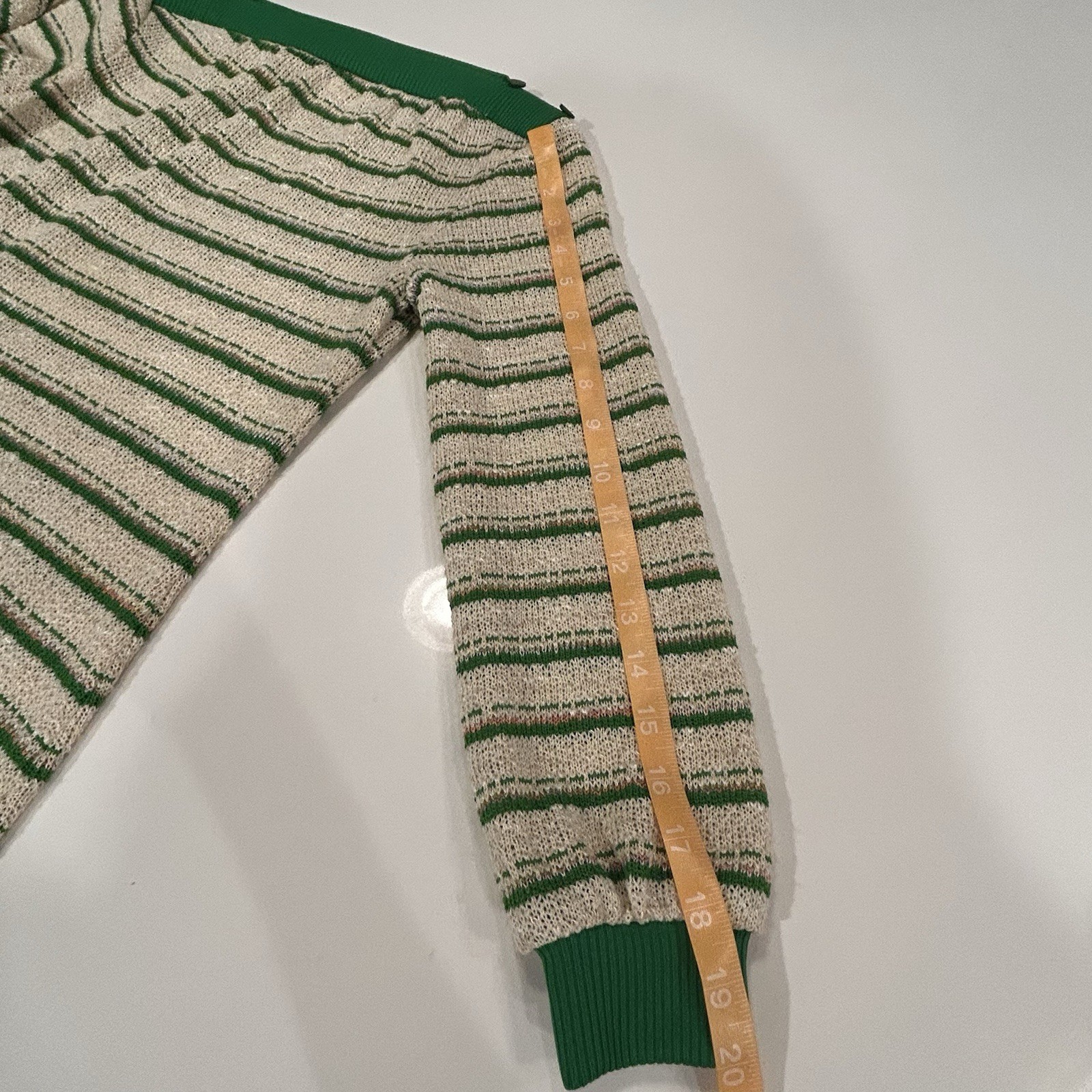Vtg 1970 Jerell of Texas Green Beige Metallic Striped Sweater Sheath Dress Sz 5