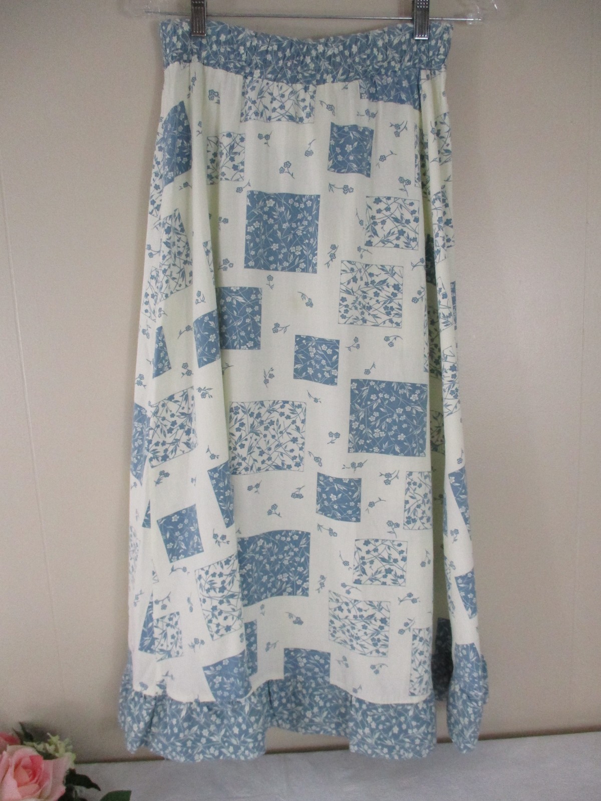 VTG 70’s Saks Fifth Avenue sz. M Maxi Skirt Blue Patchwork Boho Hippie Union