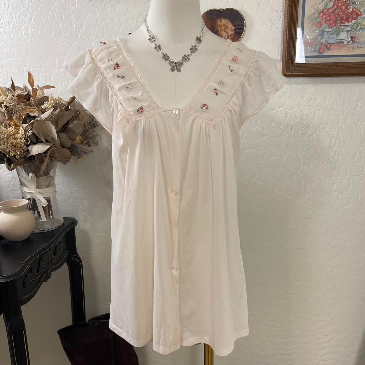 Vintage Cottagecore Coquette Embroidered Blush Grandamacore Nightgown Top