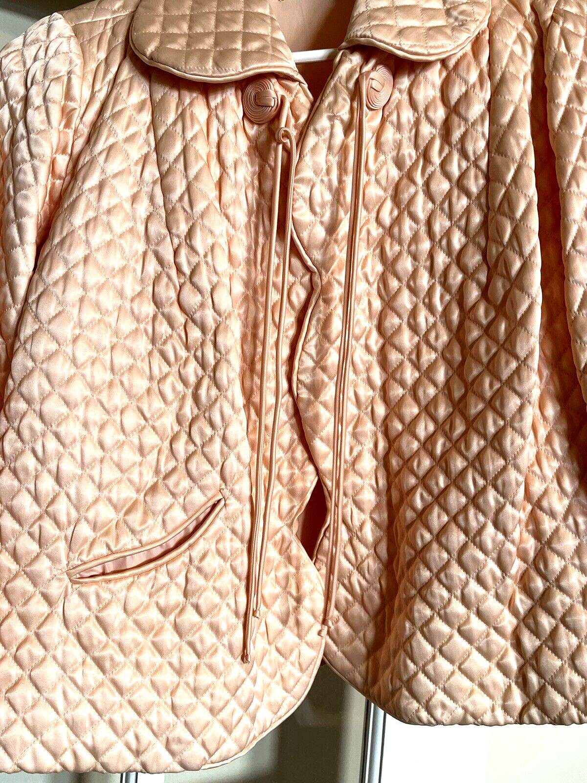 VTG 50s 60s Barbizon PEACH WOMENS Quilted Rayon Bed Jacket SZ 12 3/4 Sleeve