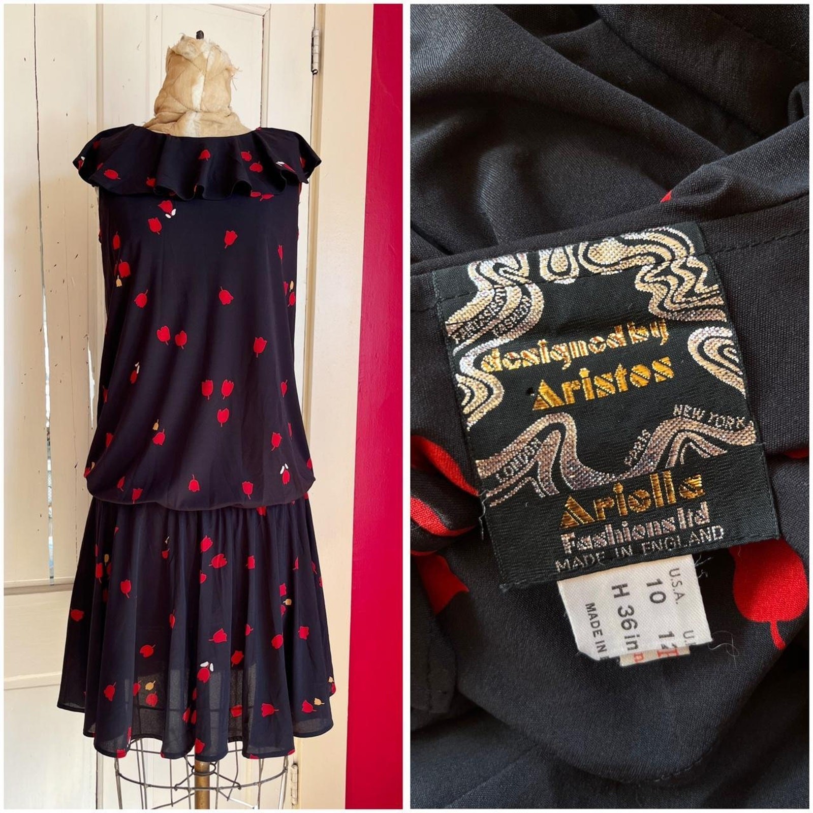 Vintage 1970s Aristos Carnaby Street 1930s Style Drop Waist Day Dress XS/S