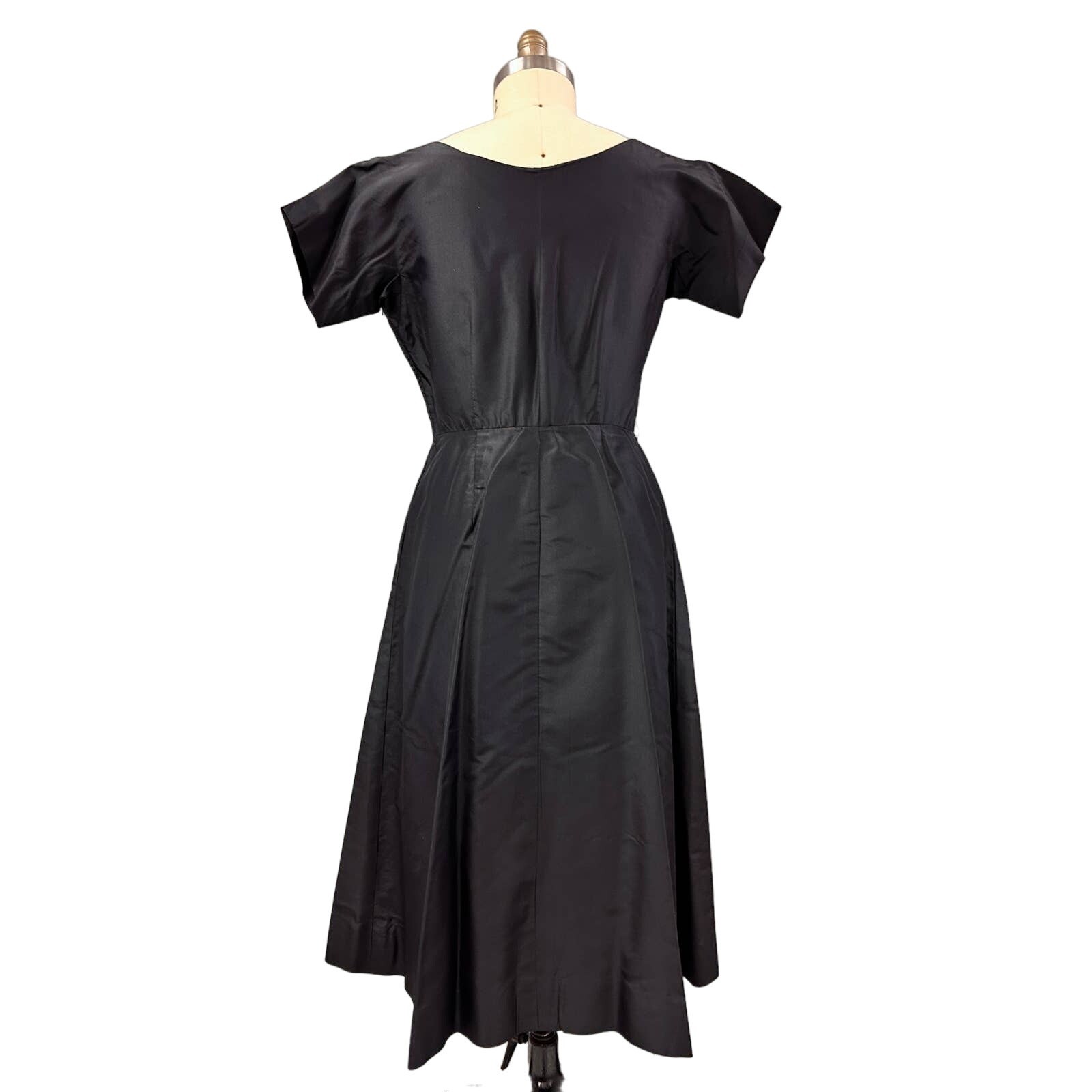 VTG 50s Mary Sachs Black Silk Taffeta Couture LBD Rockabilly Glam M