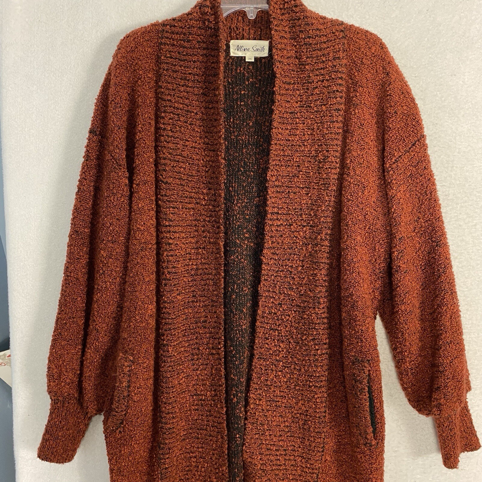 VTG Womens Cardigan Duster Chunky Knit Long Sweater Coat Burnt Orange M 80s 90s