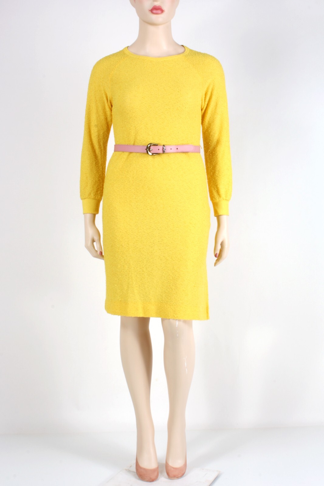 Vintage 70s Jonathan Logan Yellow Lightweight Long Sleeve Knit Dress 12 L