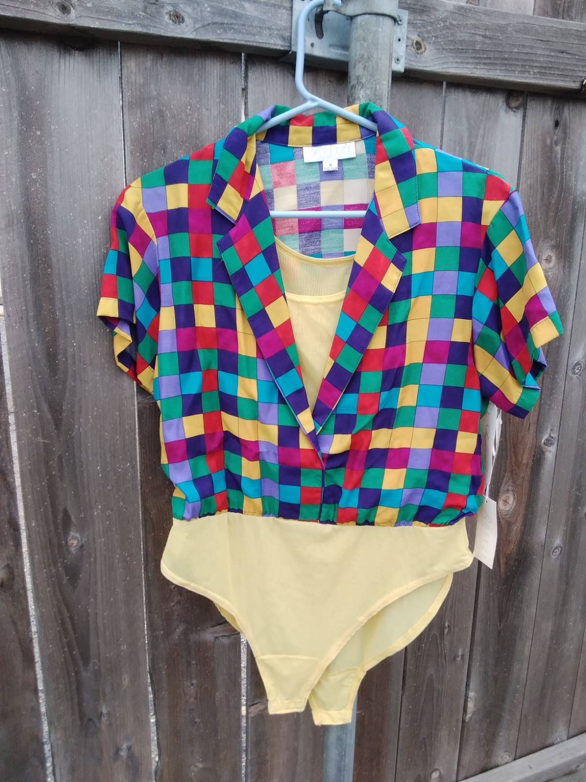 Vintage Dorothy Schoelen Platinum Bodysuit 80s New Old Stock Check Print…