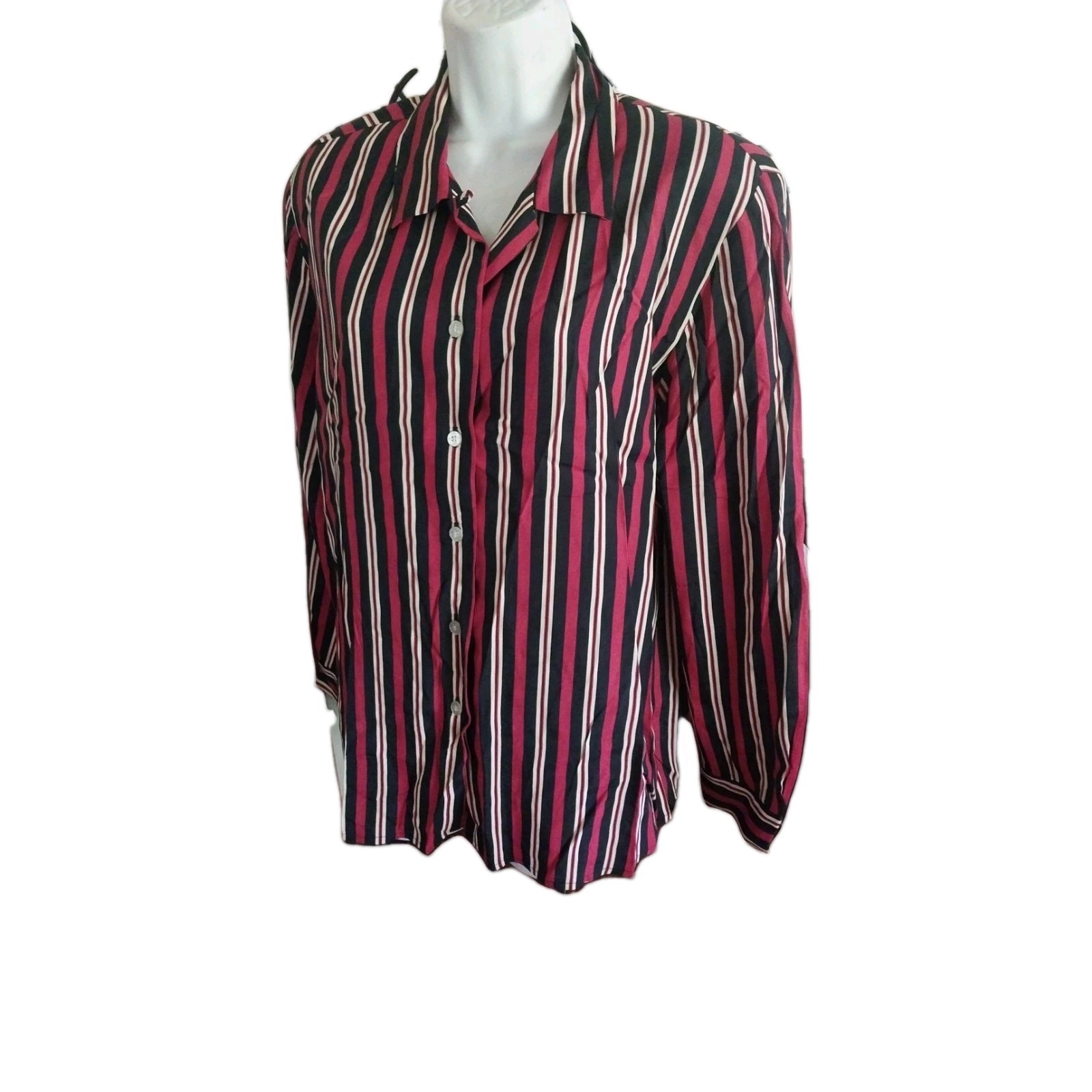 VINTAGE BROOKS BROTHERS BLOUSE STRIPES WOMEN’S XL LOOP COLLAR BUTTON FRONT SHIRT