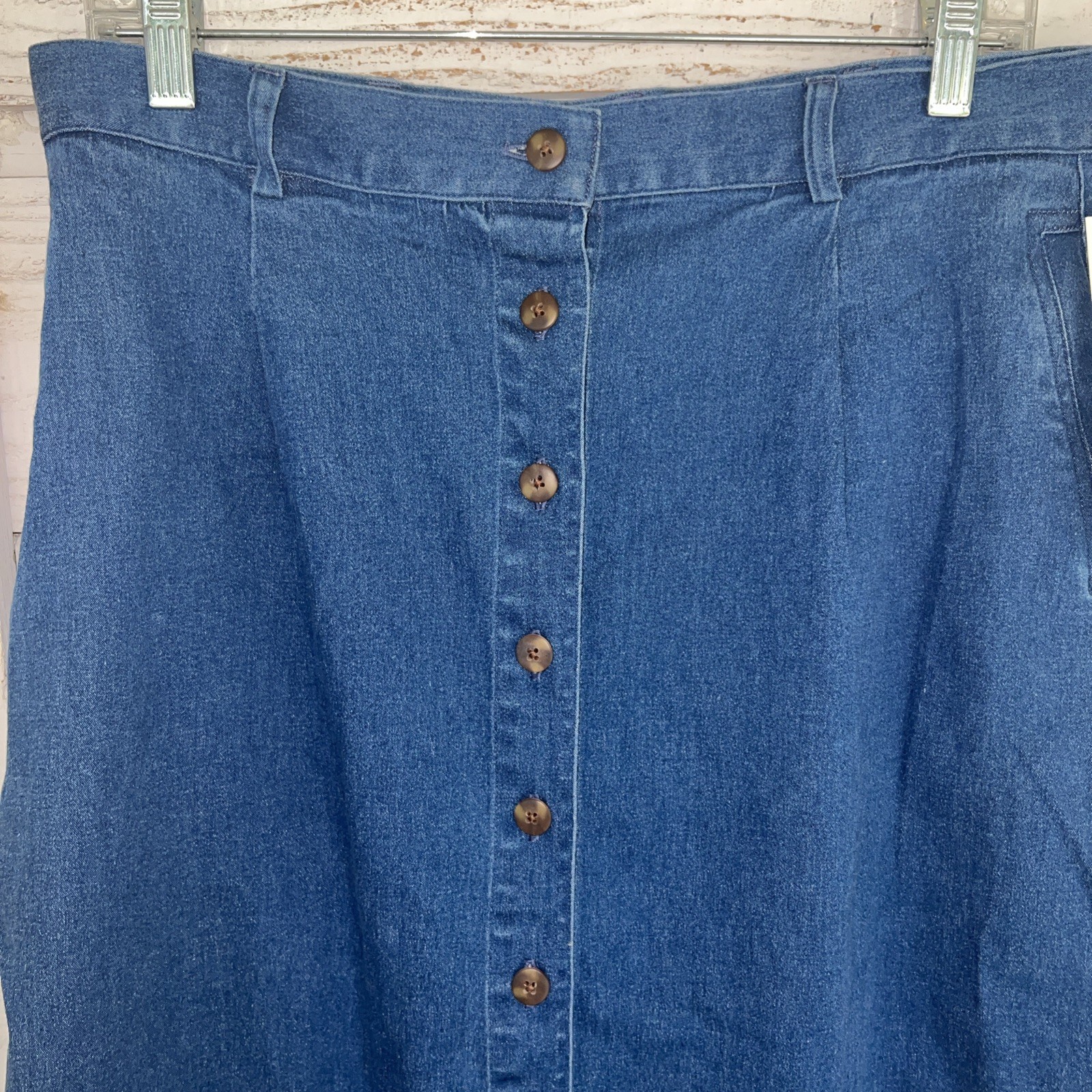 Vintage TanJay Petites 14 Denim Blue Jean Cotton Midi Skirt Button MODEST NEW